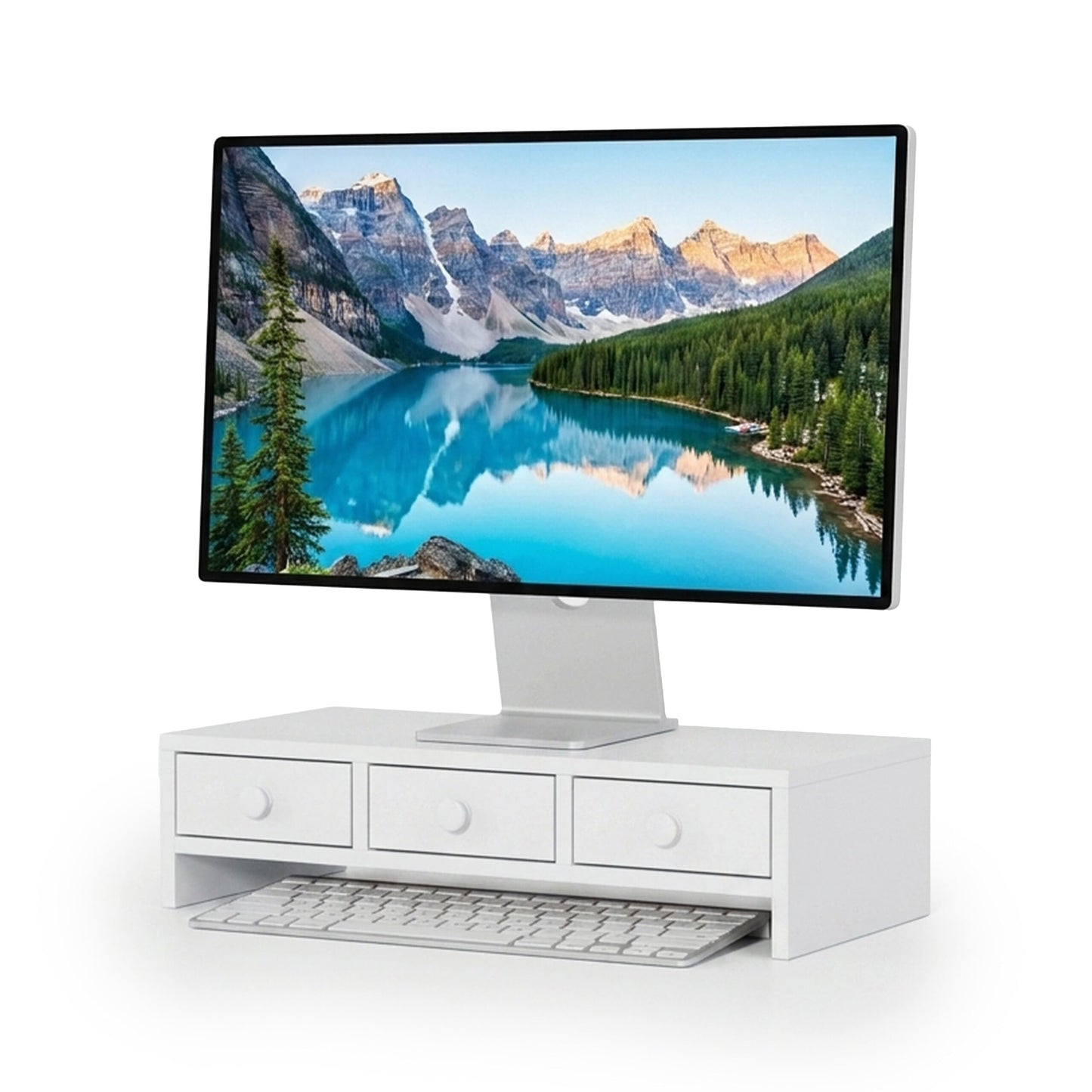 Monitorständer mit 3 Schubladen, weiss