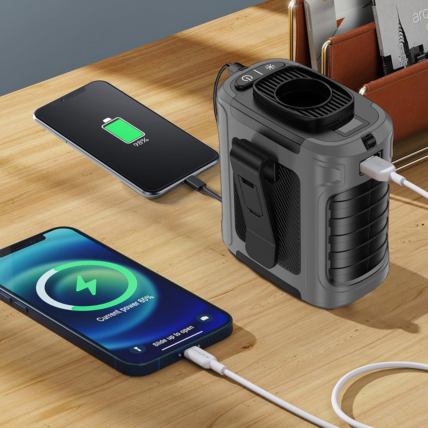 Tragbarer USB-Clip-Ventilator, Grau