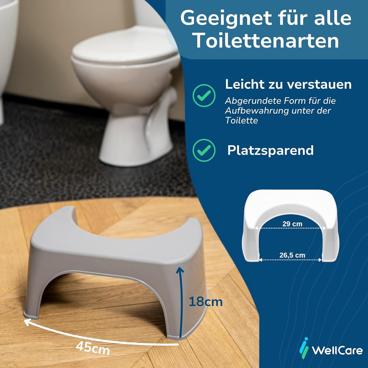 Toilettenhocker aus recyceltem Kunststoff, Grau