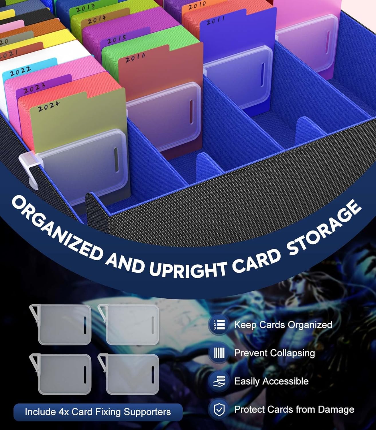 Aufbewahrungsbox für 3000 Sammelkarten, 4-row box, fits 3000+ sleeveless cards Schwarz+blau