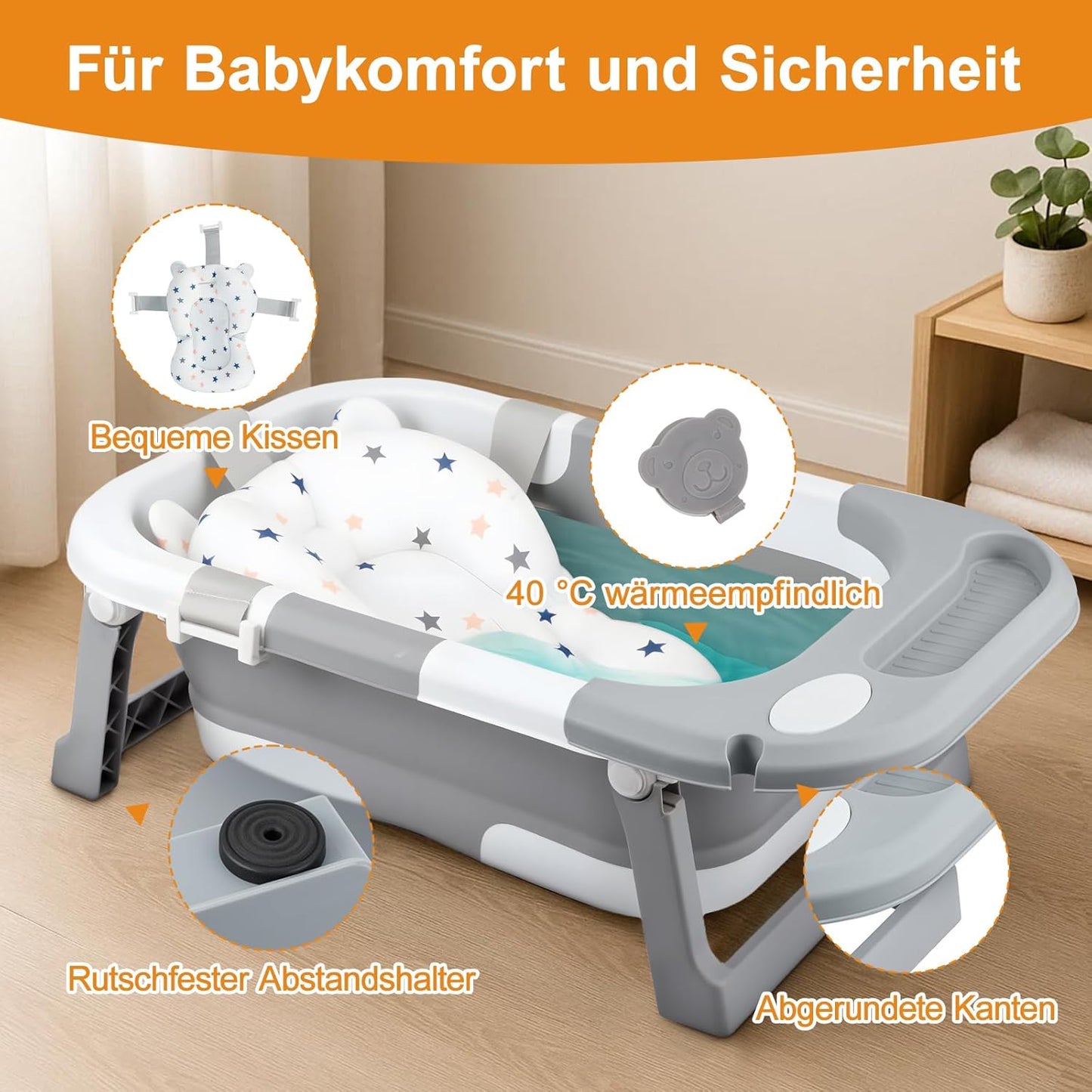 Faltbare Babybadewanne, Grau