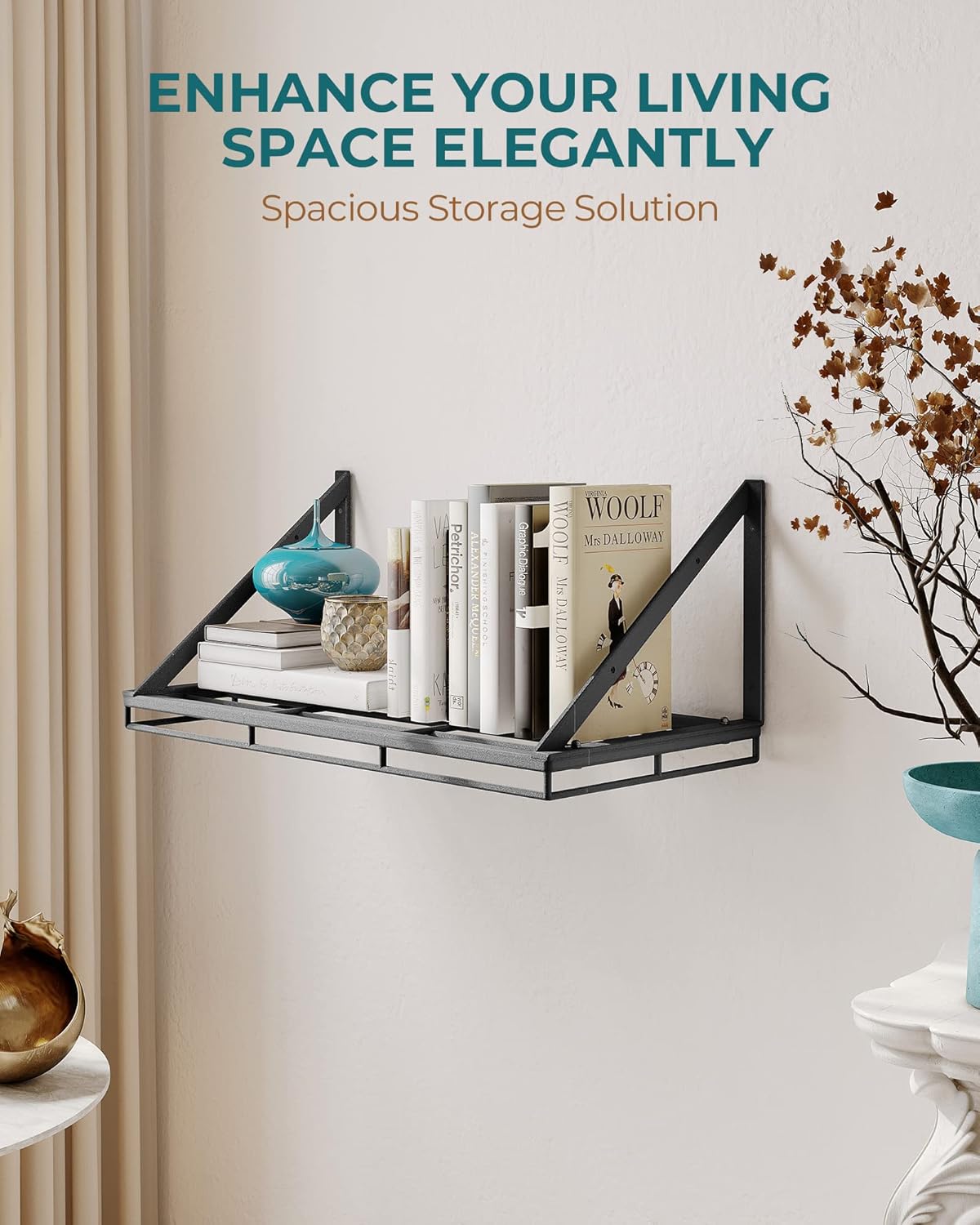 Topf-Rack Wandregal mit 12 Haken (3-Schicht), Schwarz-60cm