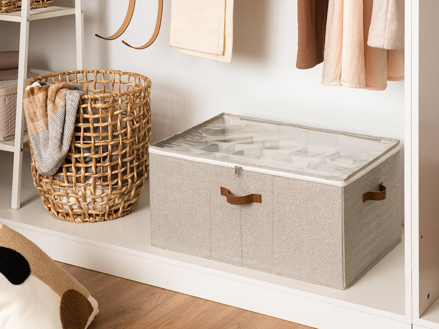 Faltbarer Schuh Organizer für Schrank (bis zu 24 Paar), Hellbraun 64 x 43 x 32 cm