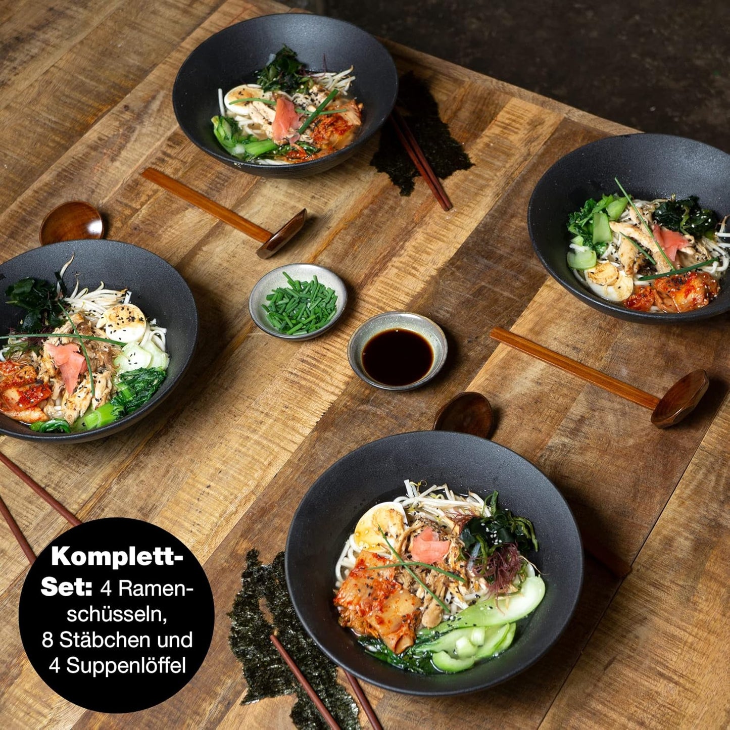 4er-Set Ramen Schüssel, 4x Schale Schwarz
