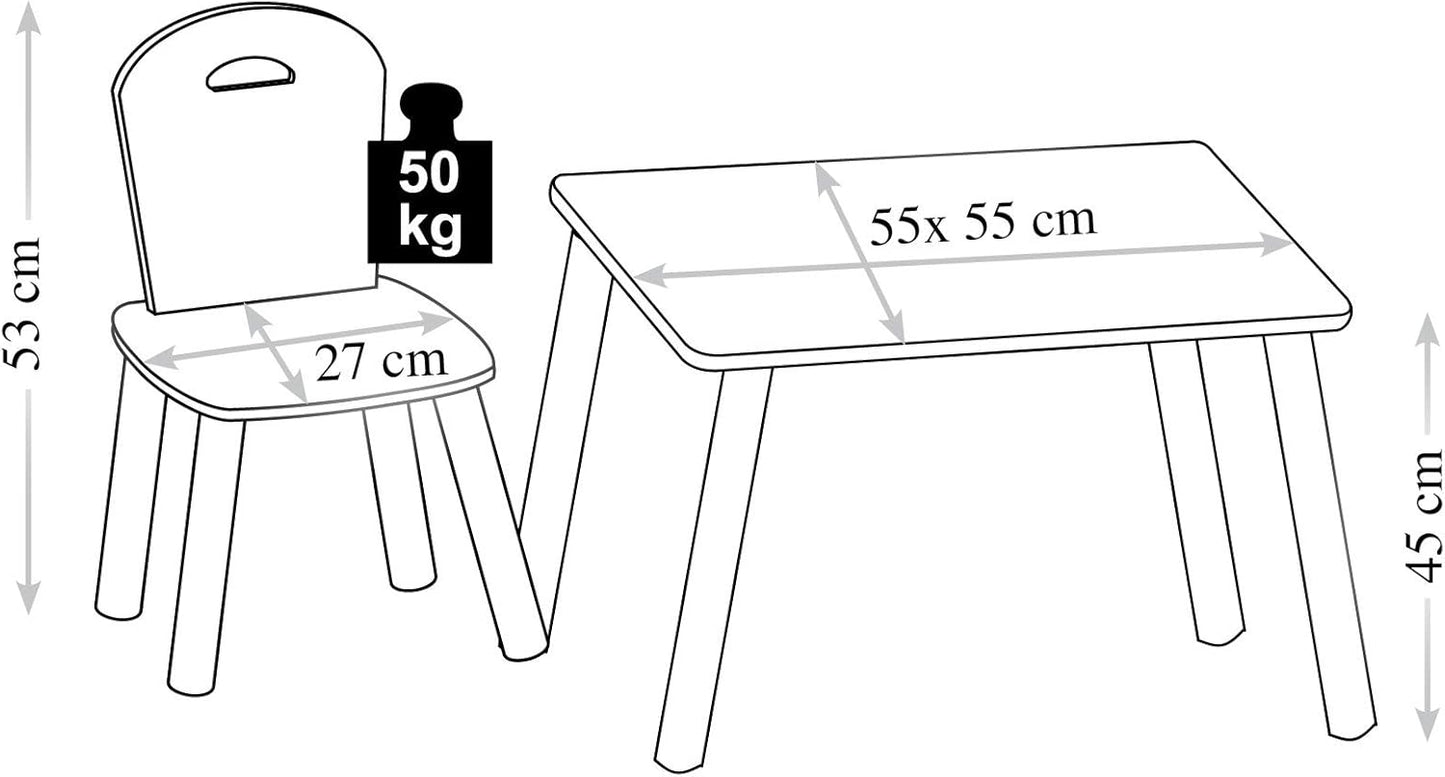 Kindertisch mit 2 Stühlen, Grau
