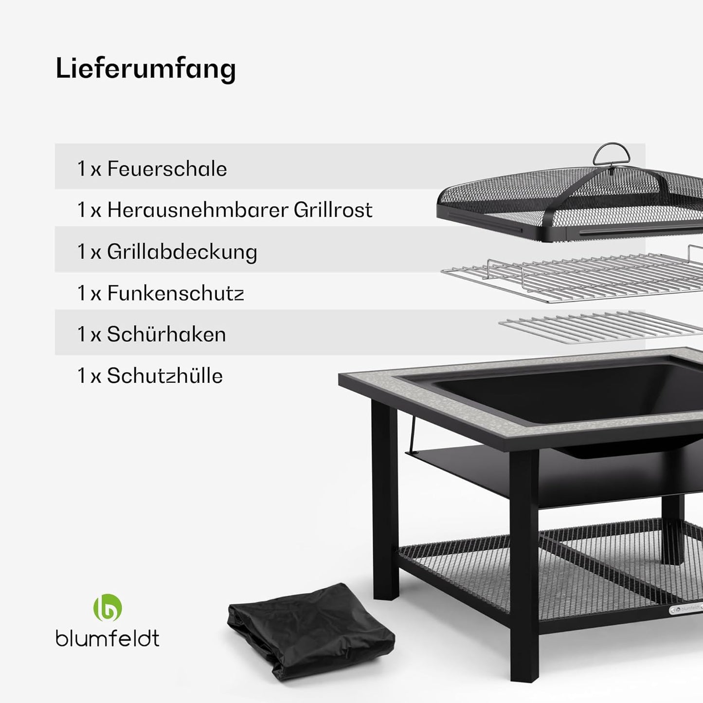 3-in-1 Feuerschale, Steingrau Quadratisch