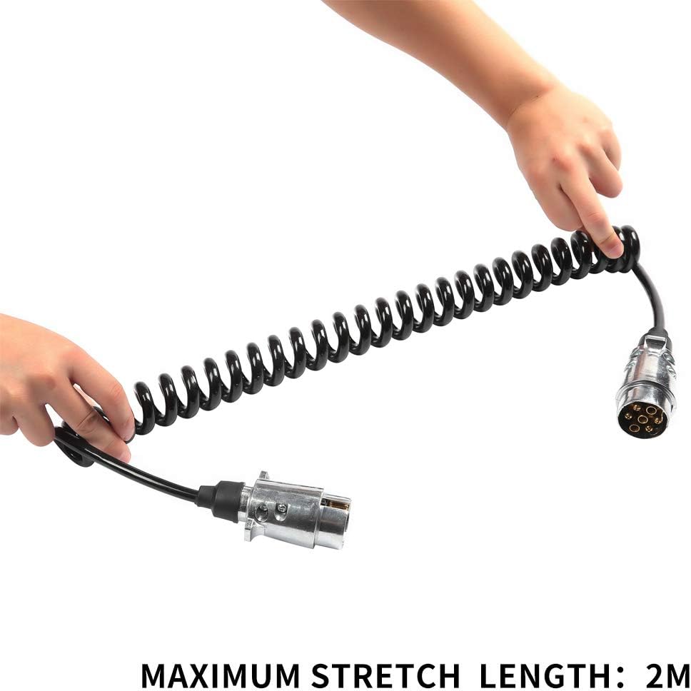 Anhänger Verlängerungskabel 7-polig, 2m Spiraladapter, 2 Meter Metall Stecker Kabel 7 Polig