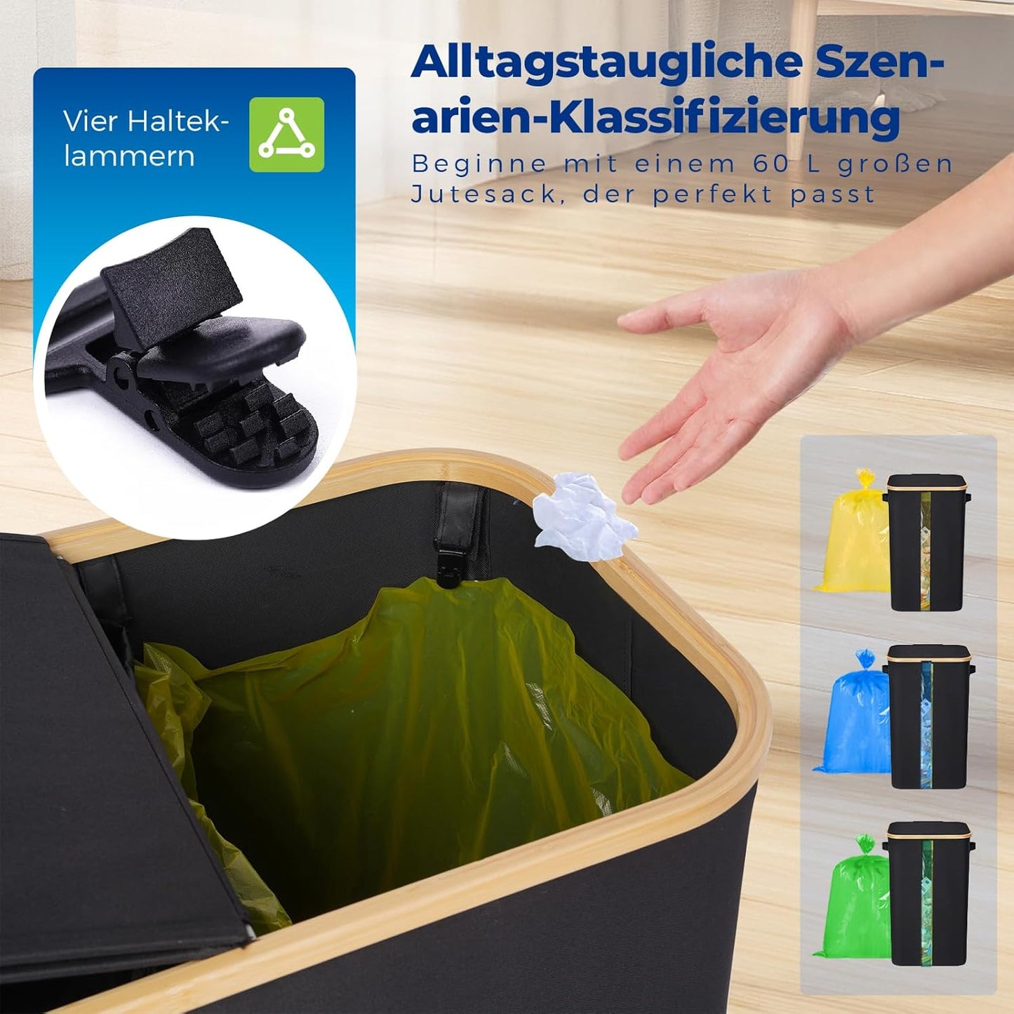 Gelber Sack und Pfandflaschen-Abfalleimer, Schwarz