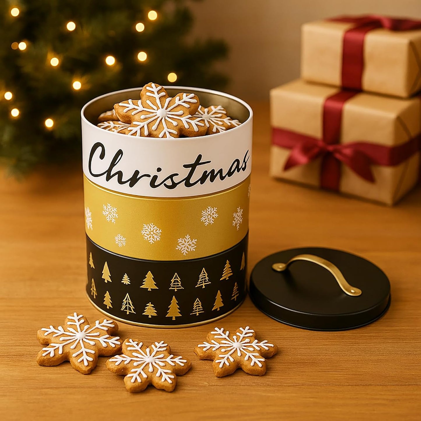 3-stöckige Weihnachts-Keksdose, 3er Set Merry Christmas