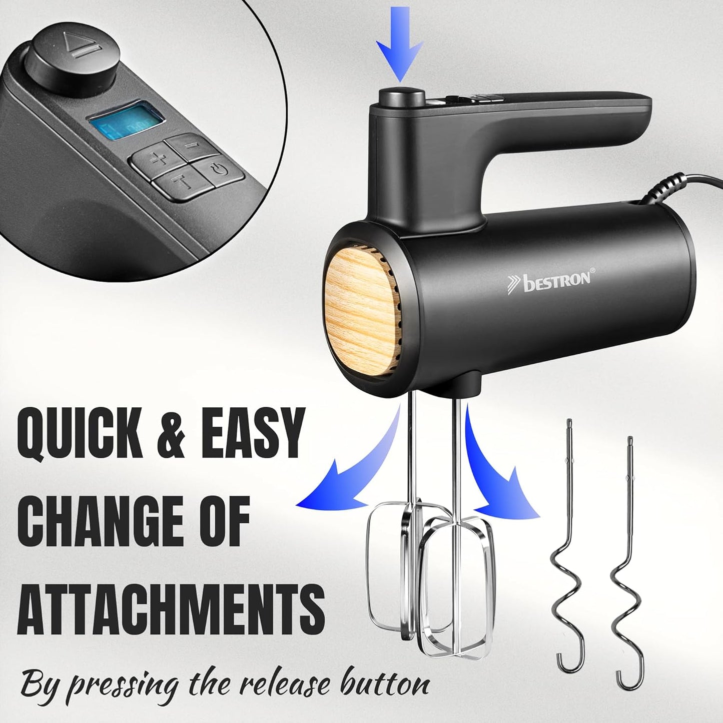 AHMD100BW Handmixer mit Turbo & LCD-Display, Schwarz-holz