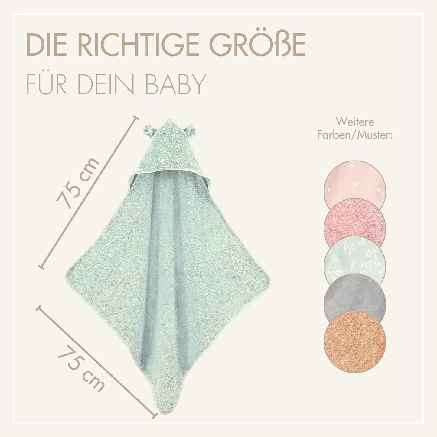 Kapuzenhandtuch mit Ohren, Mint Kapuze mit Ohren
