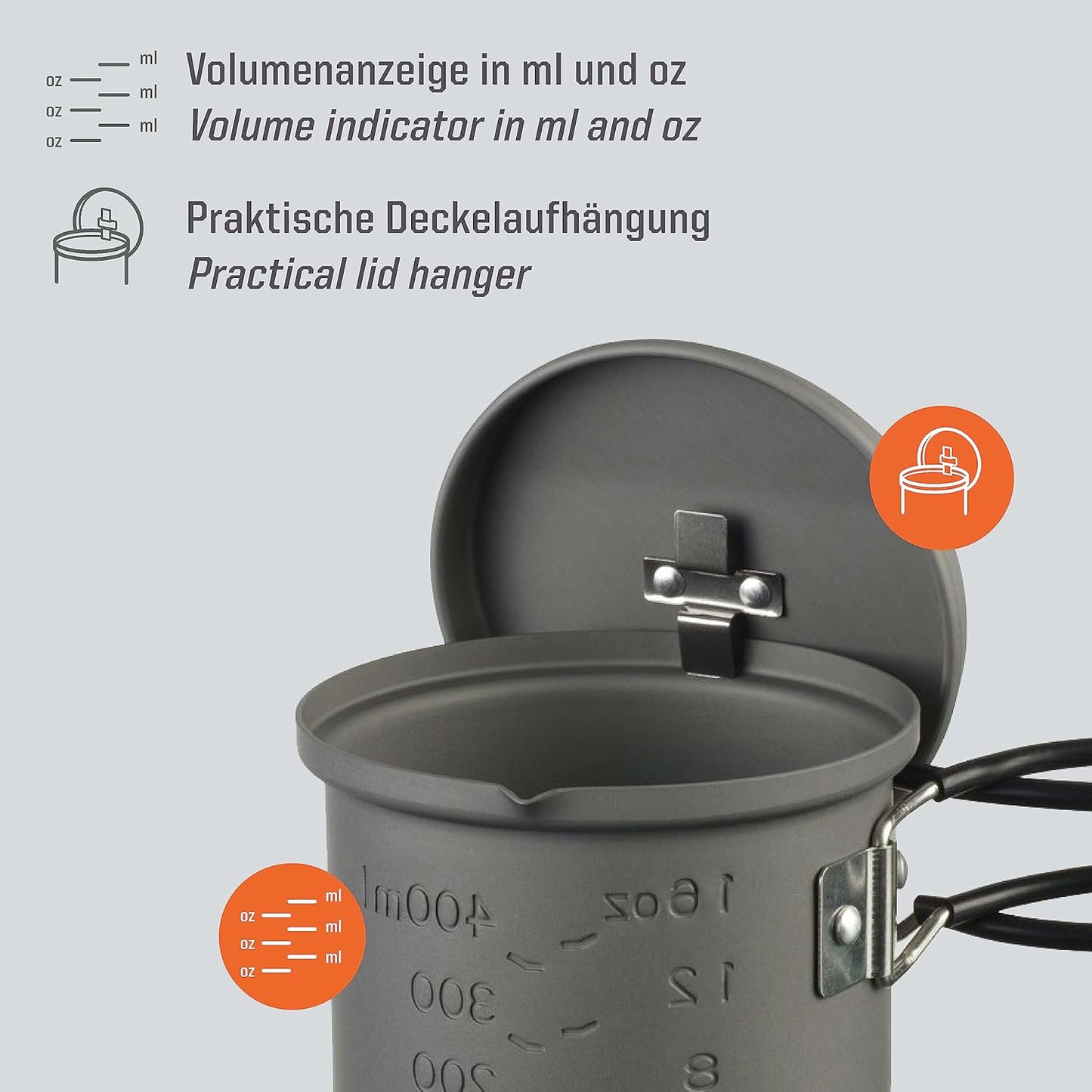 Outdoor Kochtopf 625 ml aus Aluminium mit Deckel, Hartanodisiertes Aluminium 625ML