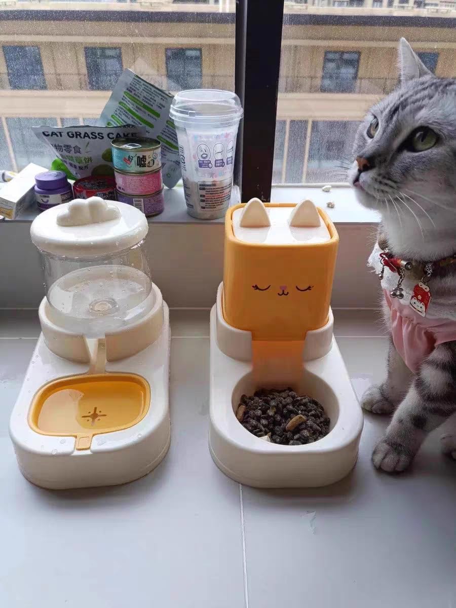 Futter- und Wasserspender-Set für Haustiere, Gelb