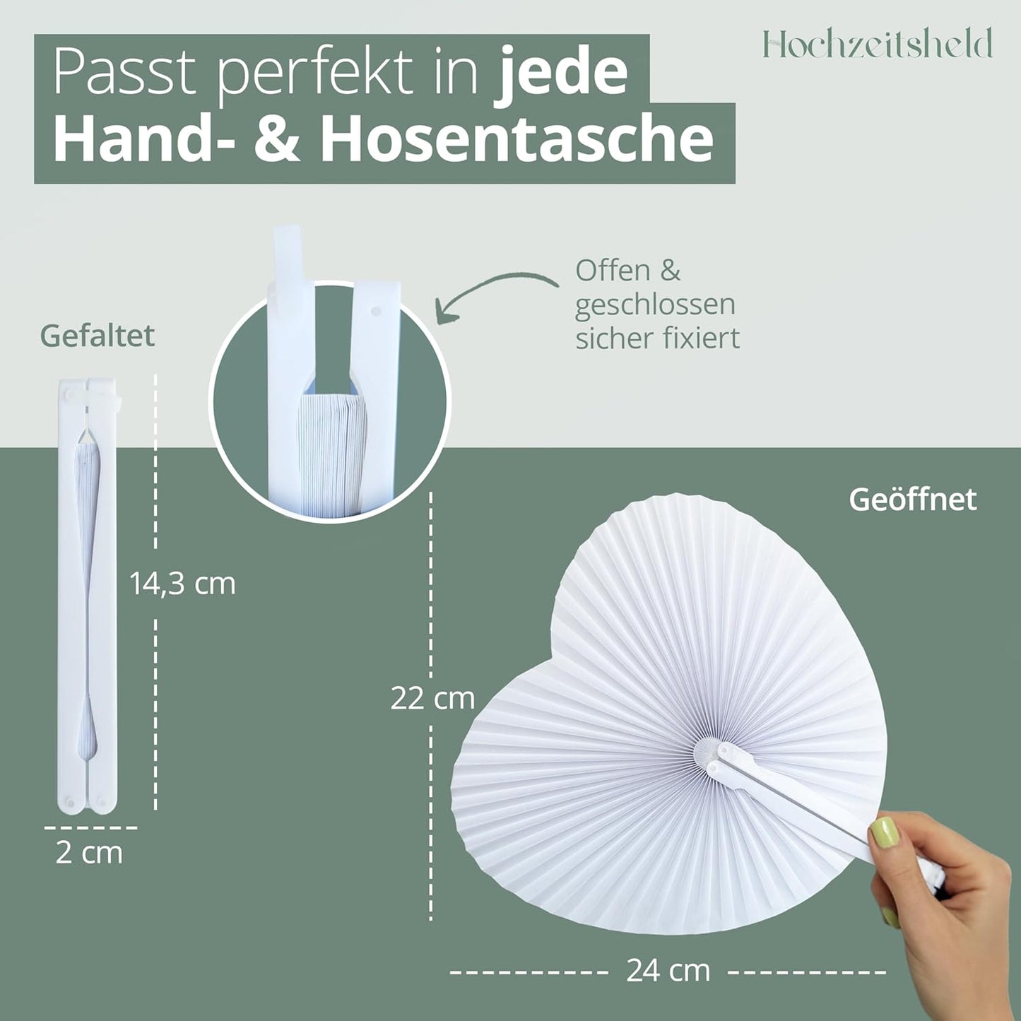 Herzförmige Handfächer, 50 Stück Herzförmige Handfächer