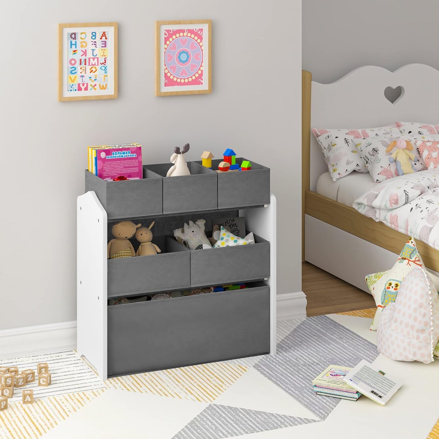 Spielzeug-Aufbewahrungsregal für Kinderzimmer, Weiss+grau 63x60x30 cm