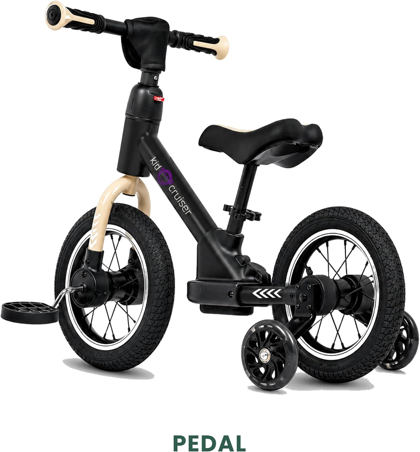 3in1 Laufrad mit LED-Rädern und Pedalen, Mattschwarz