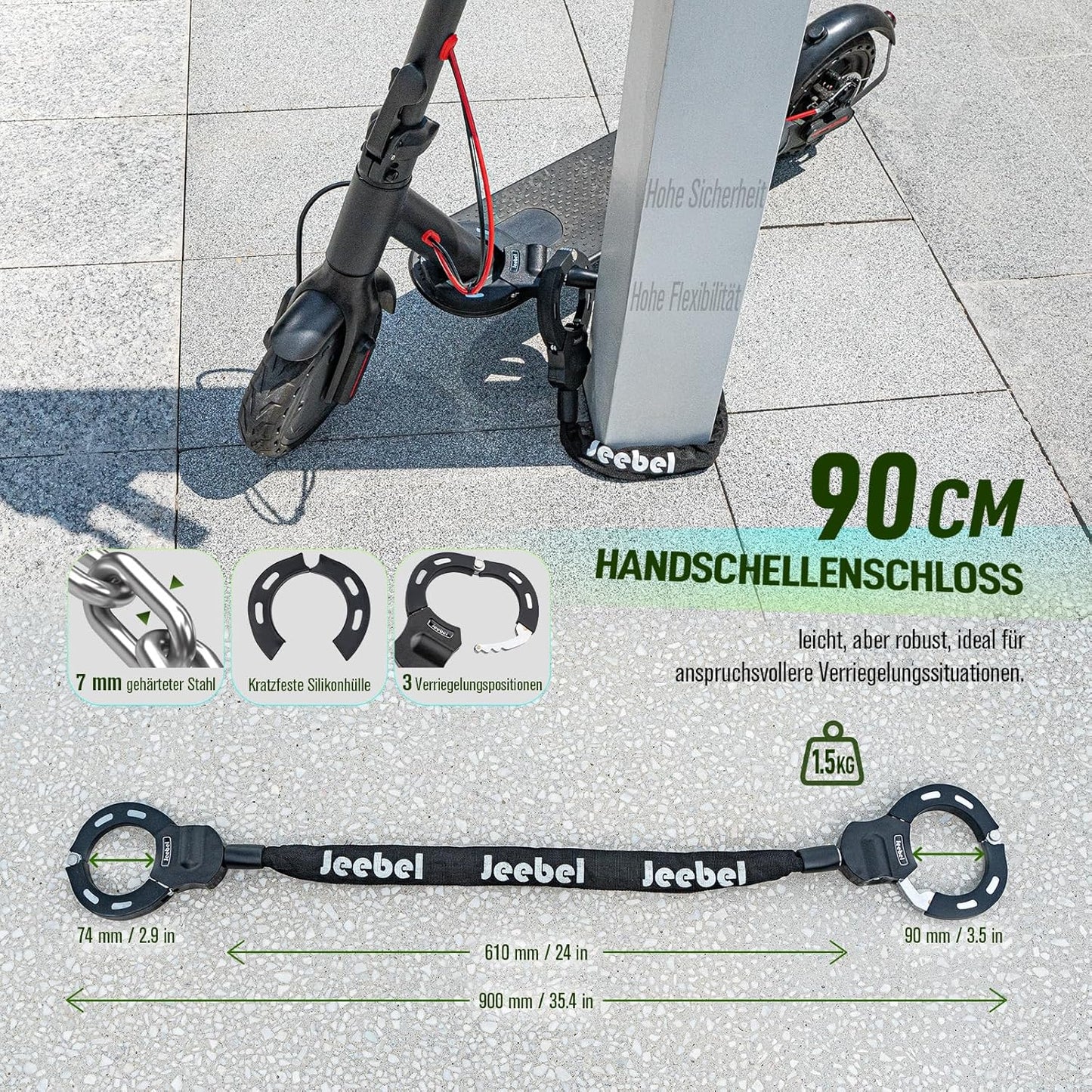 E-Scooter Tasche & Fahrradschloss Set, 2,8l mit Schloss/ Schnellspanner D