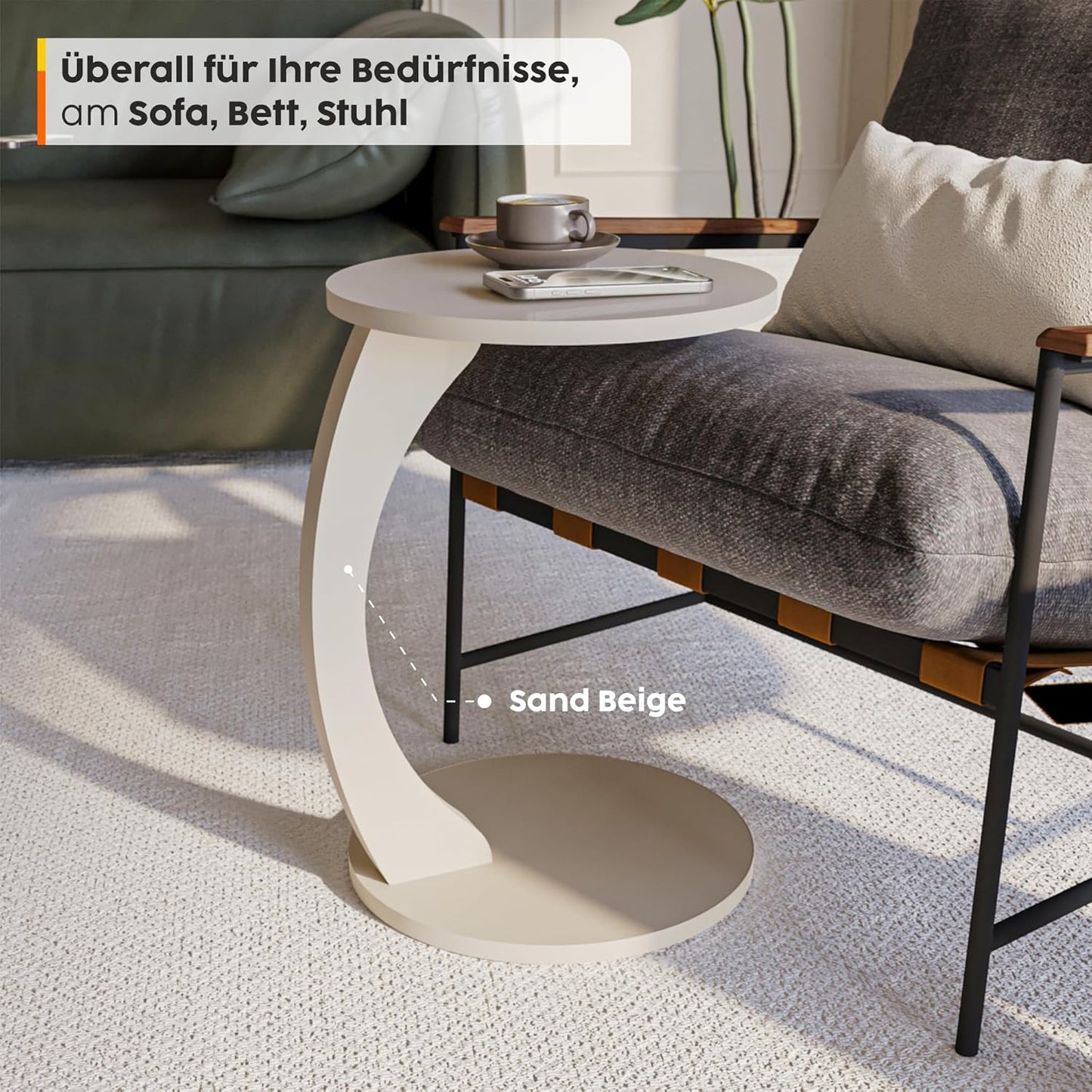 Couchtisch mit Rollen in C-Form, Sand-beige