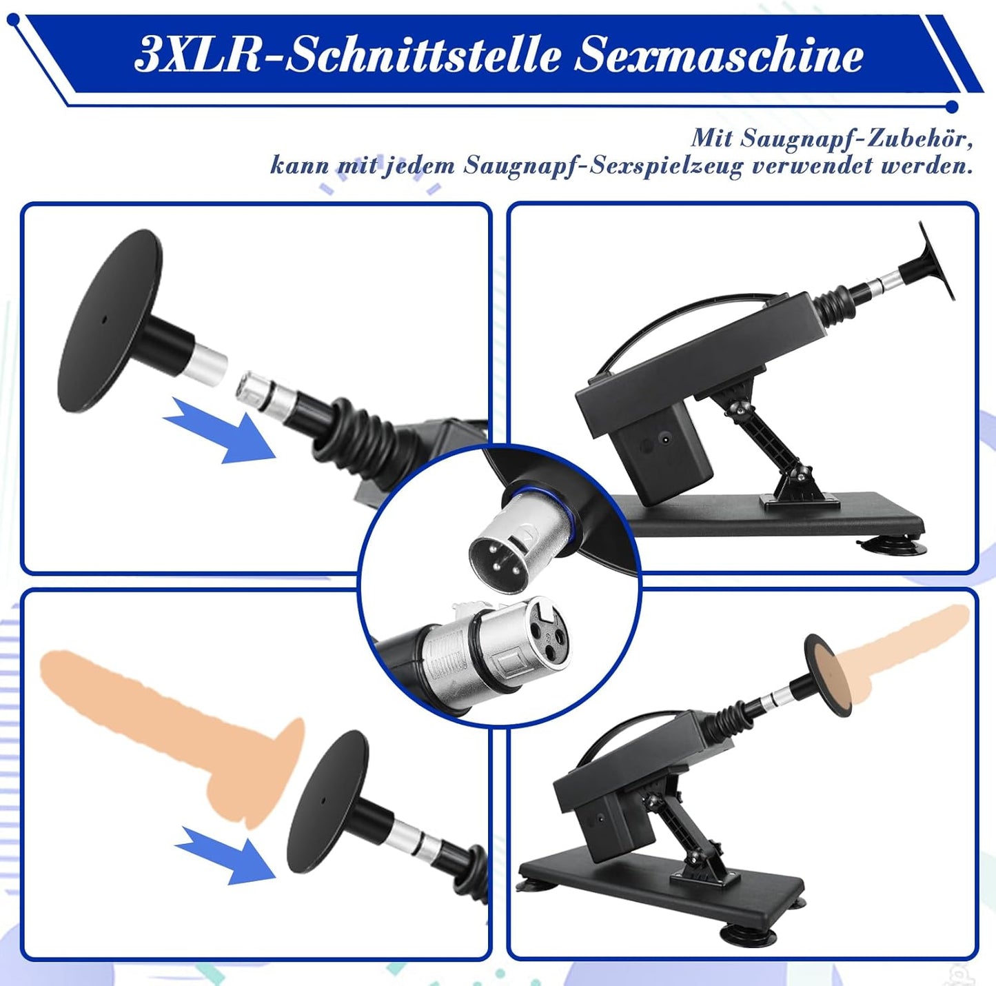 Automatische Sexmaschine mit Dildos und Saugnapf
