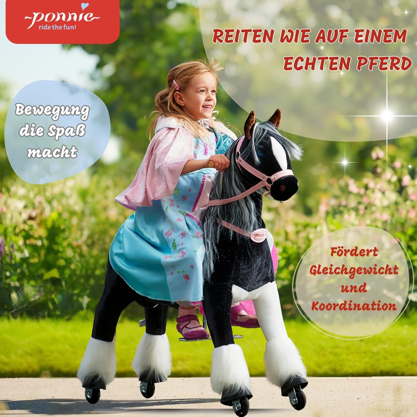 Spielpferd mit Rollen und Zubehör (5-12 Jahre), Domino Pink M (5-12 Jahre)