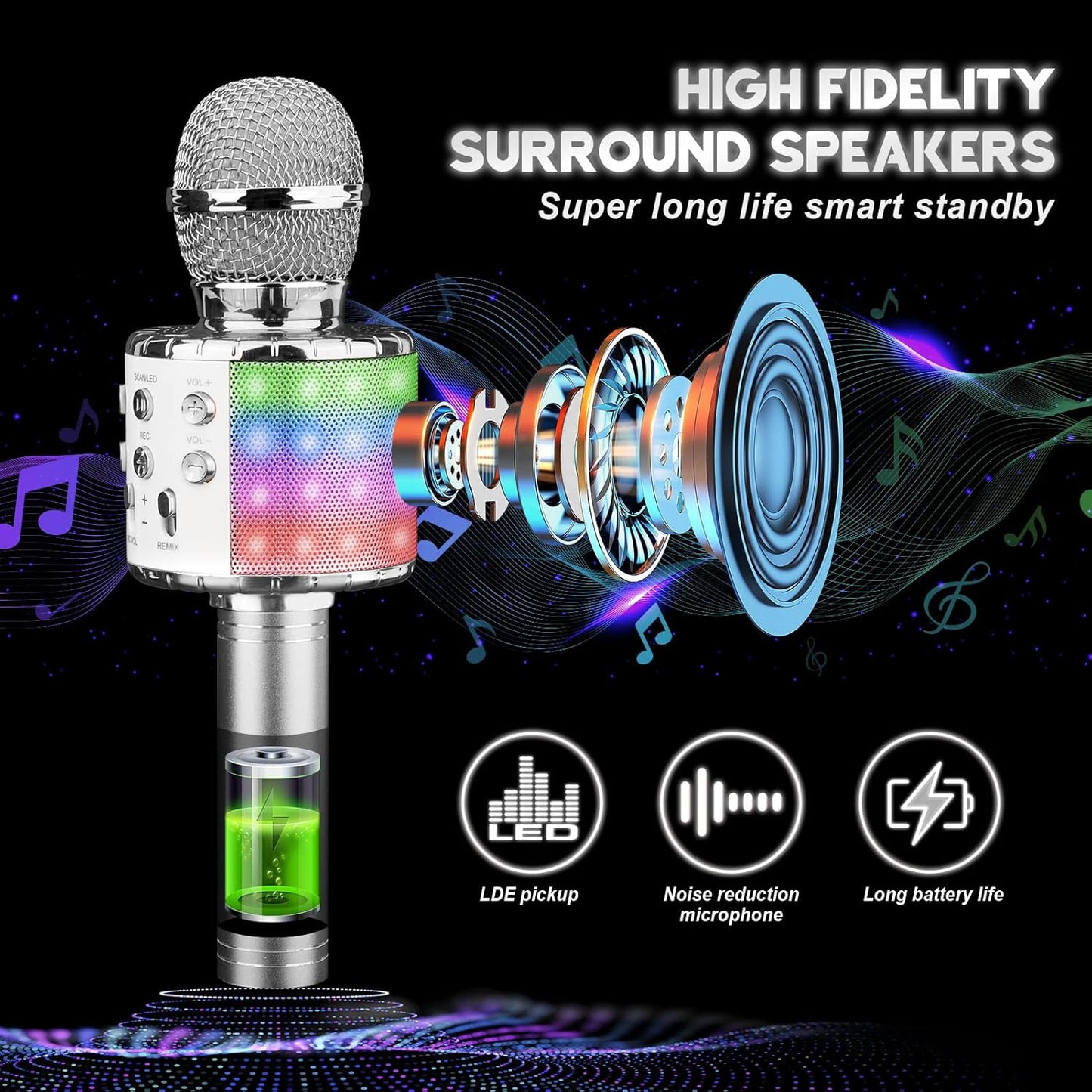 4-in-1 Kinder-Karaoke Mikrofon, silver