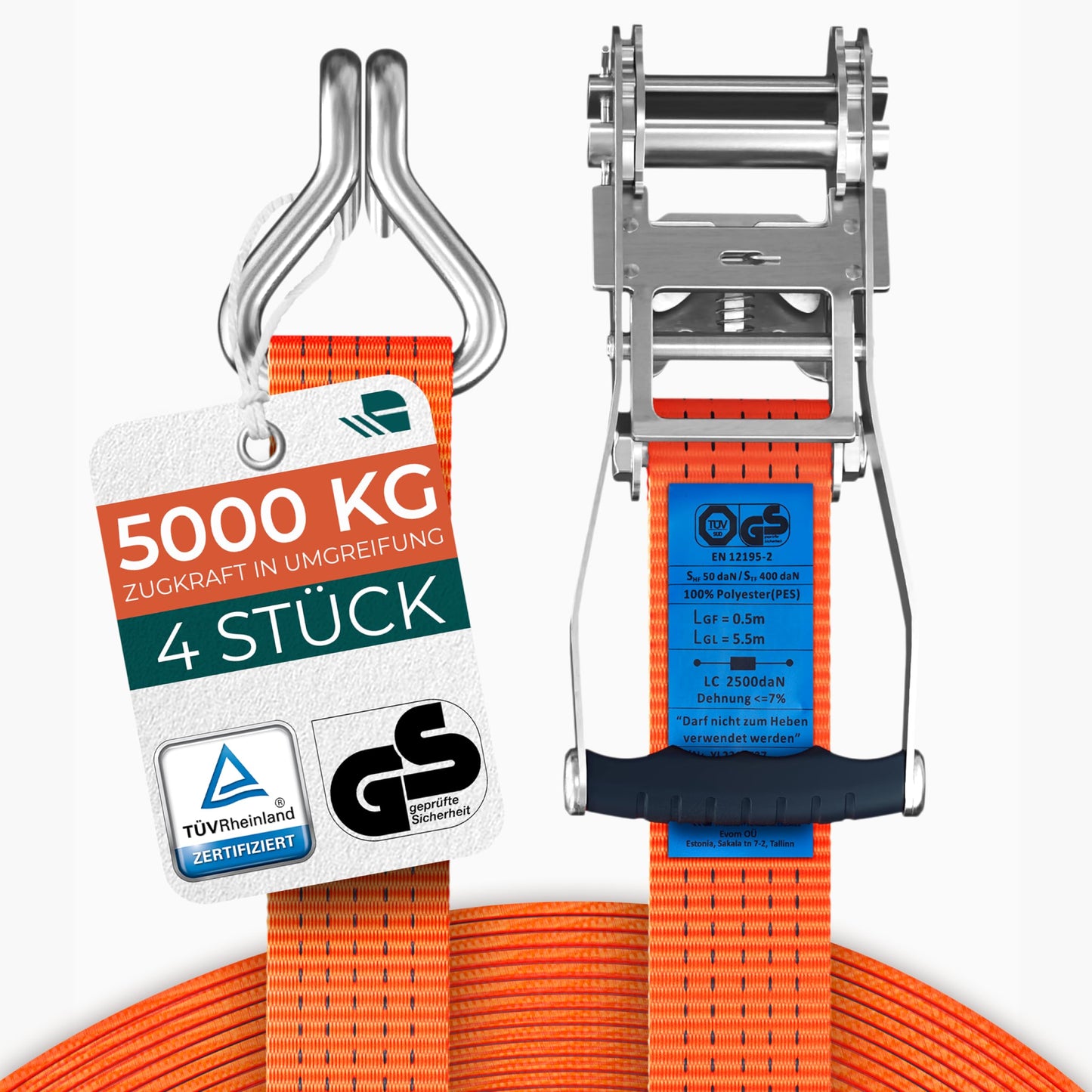 5000kg Spanngurte 4er-Set, 4 Stück 6M