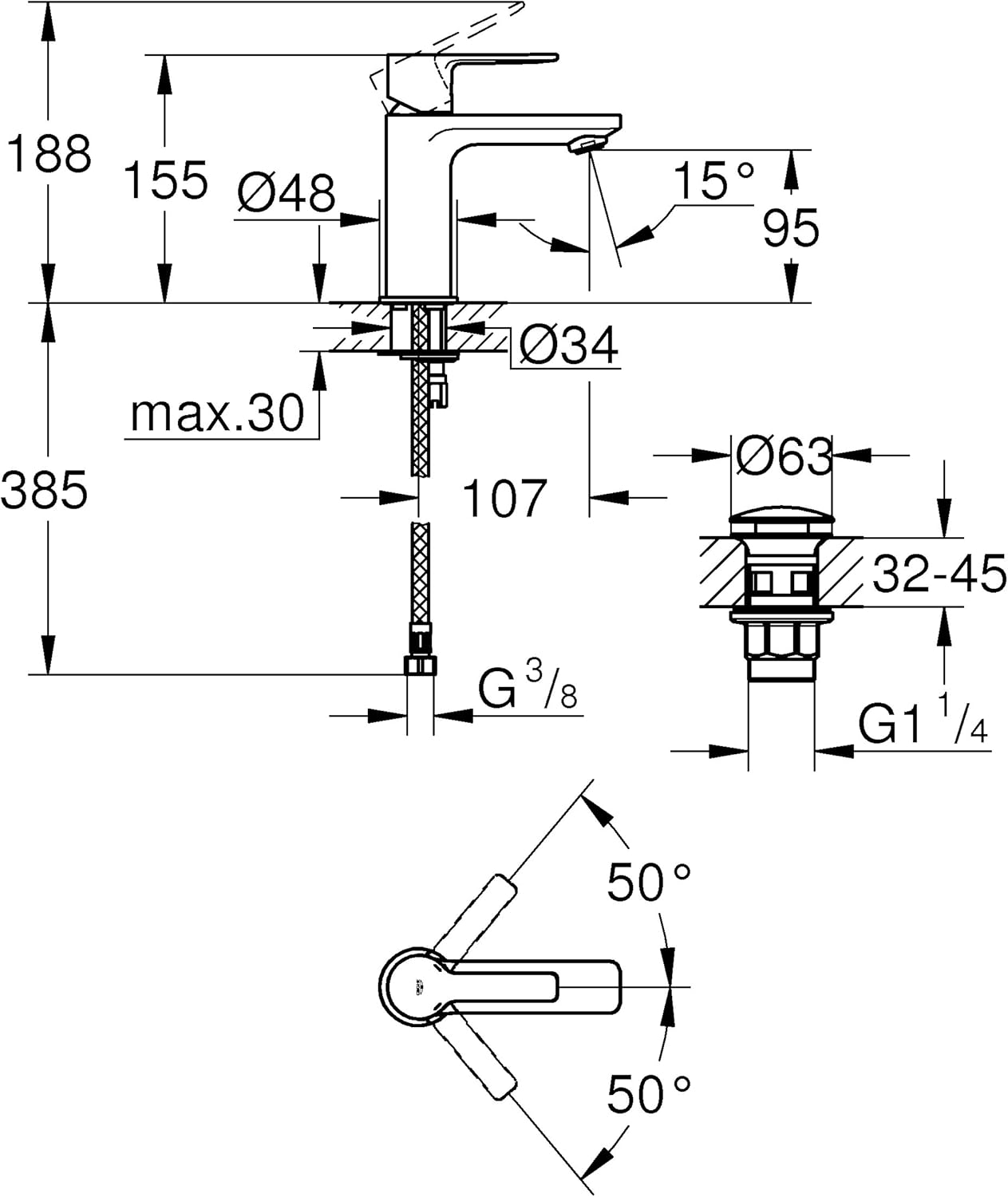 Lineare Einhand-Waschtischbatterie XS-Size, Chrom XS-Size glatter Körper