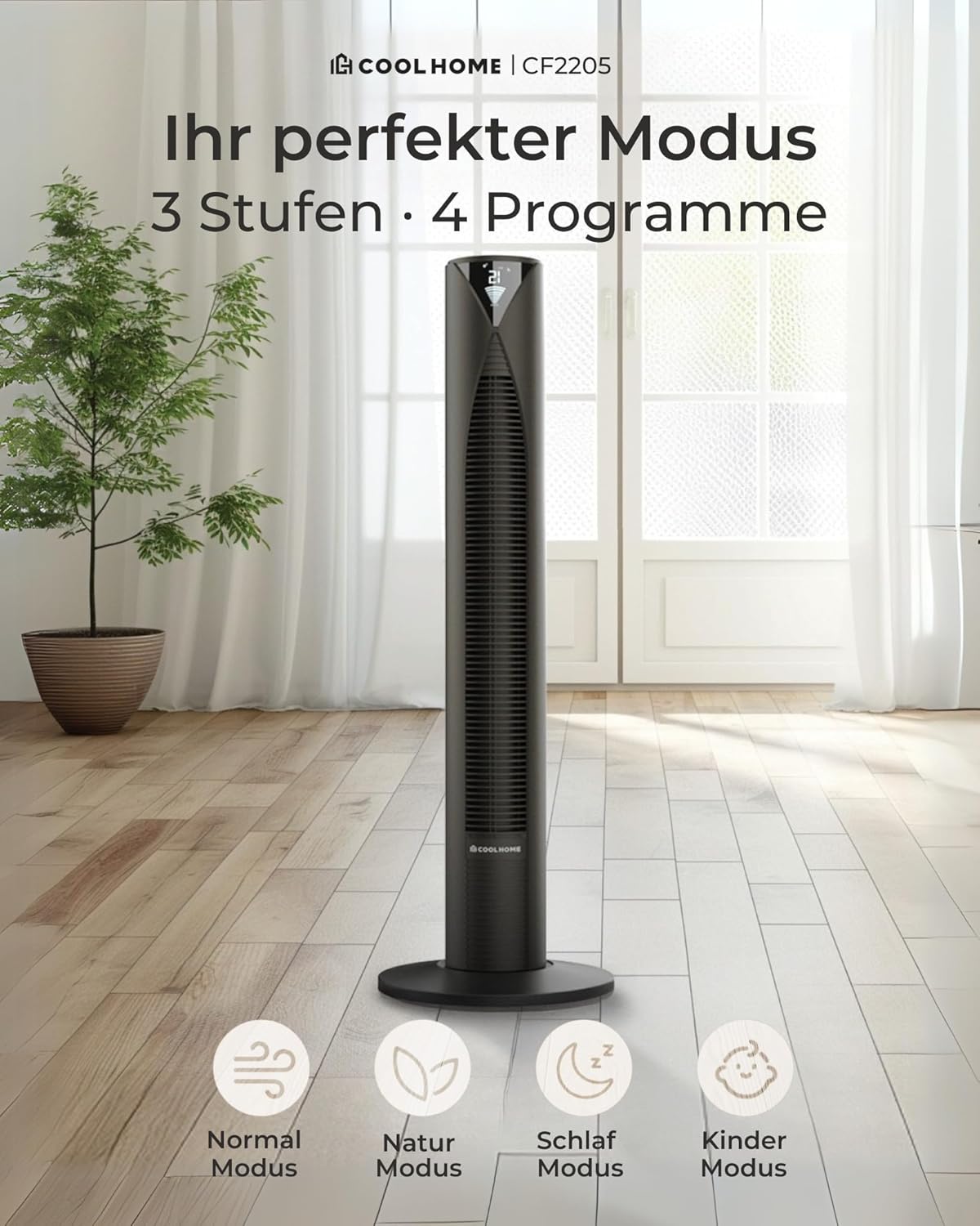 Turmventilator CF2205 mit Fernbedienung, Schwarz
