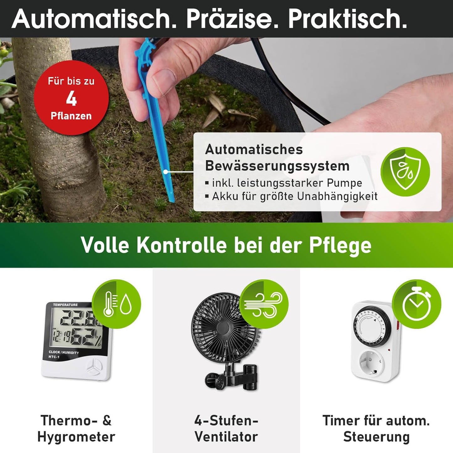 Growzelt mit LED & Belüftungssystem, 70x70x160cm | XL