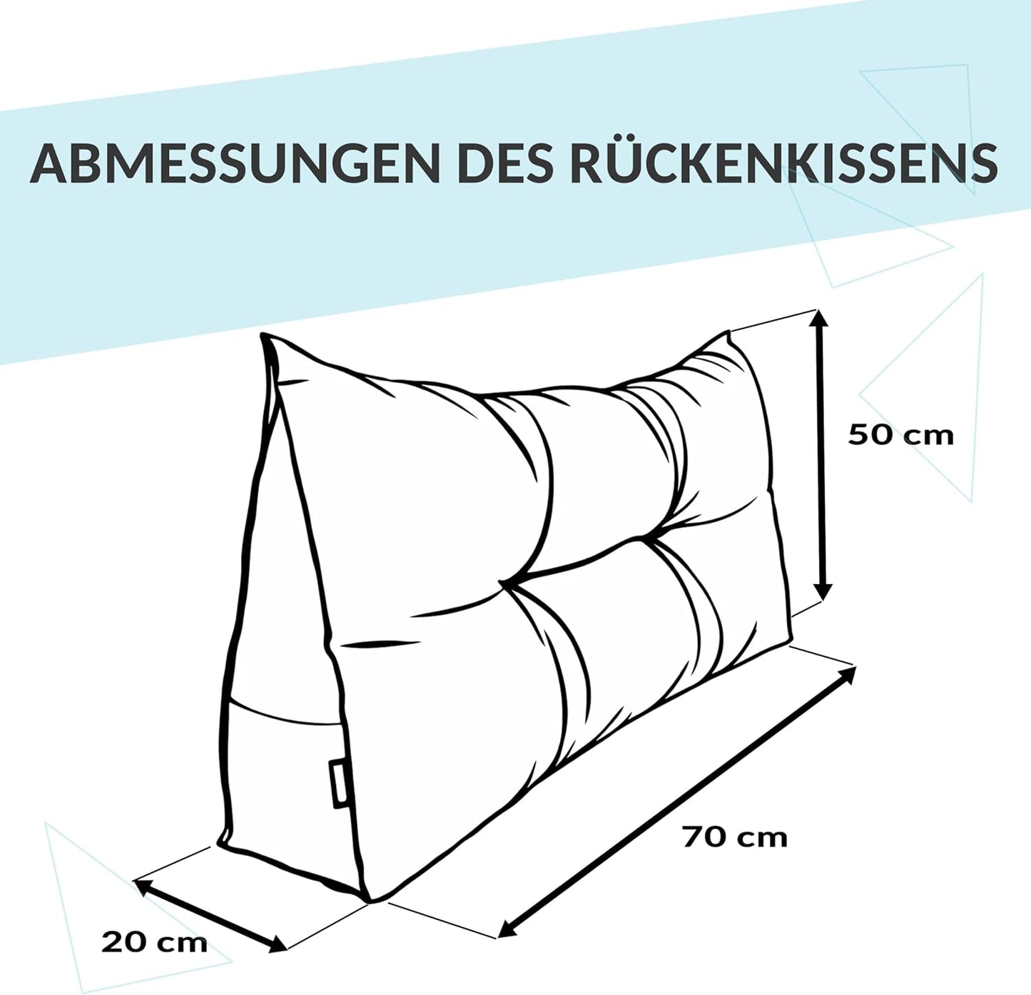 Keilkissen mit Seitentaschen, 70x50 Schwarz