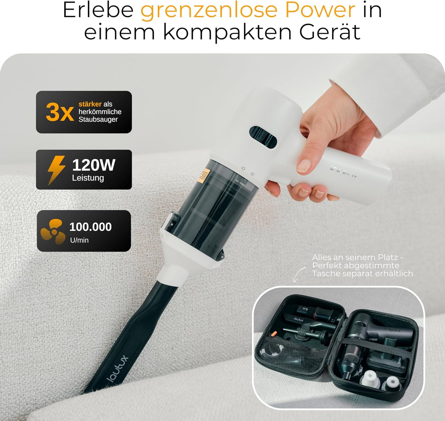 Handstaubsauger Turbotastic Pro 2 mit HEPA-Filter, 4-in-1 Düsen, Perlweiss Premium Set