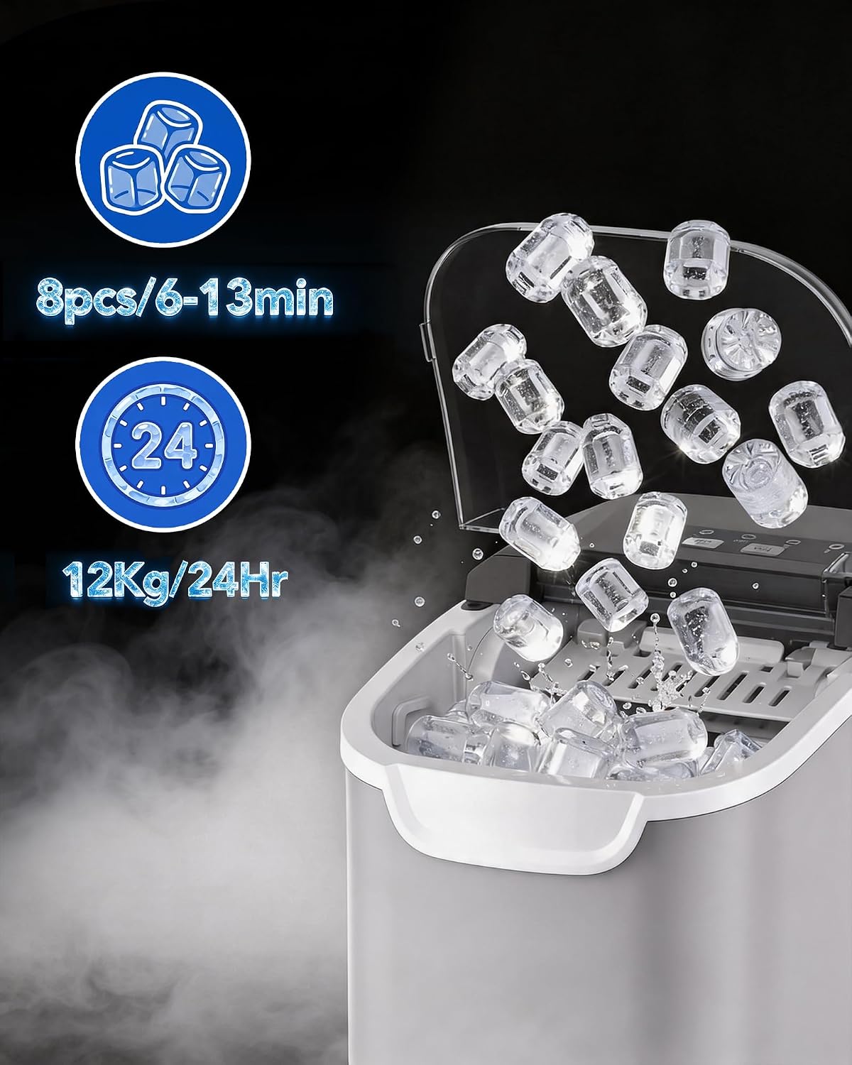 Eiswürfelmaschine mit Selbstreinigung, Kühlgrau