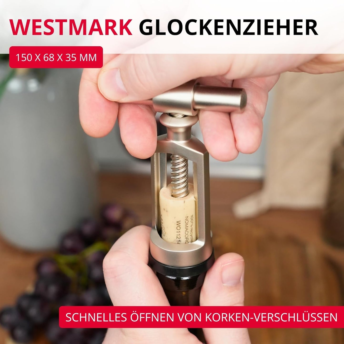 Glockenkorkenzieher "Chianti" in GK edelmattiert 15.5x7x3, Edelmattiert