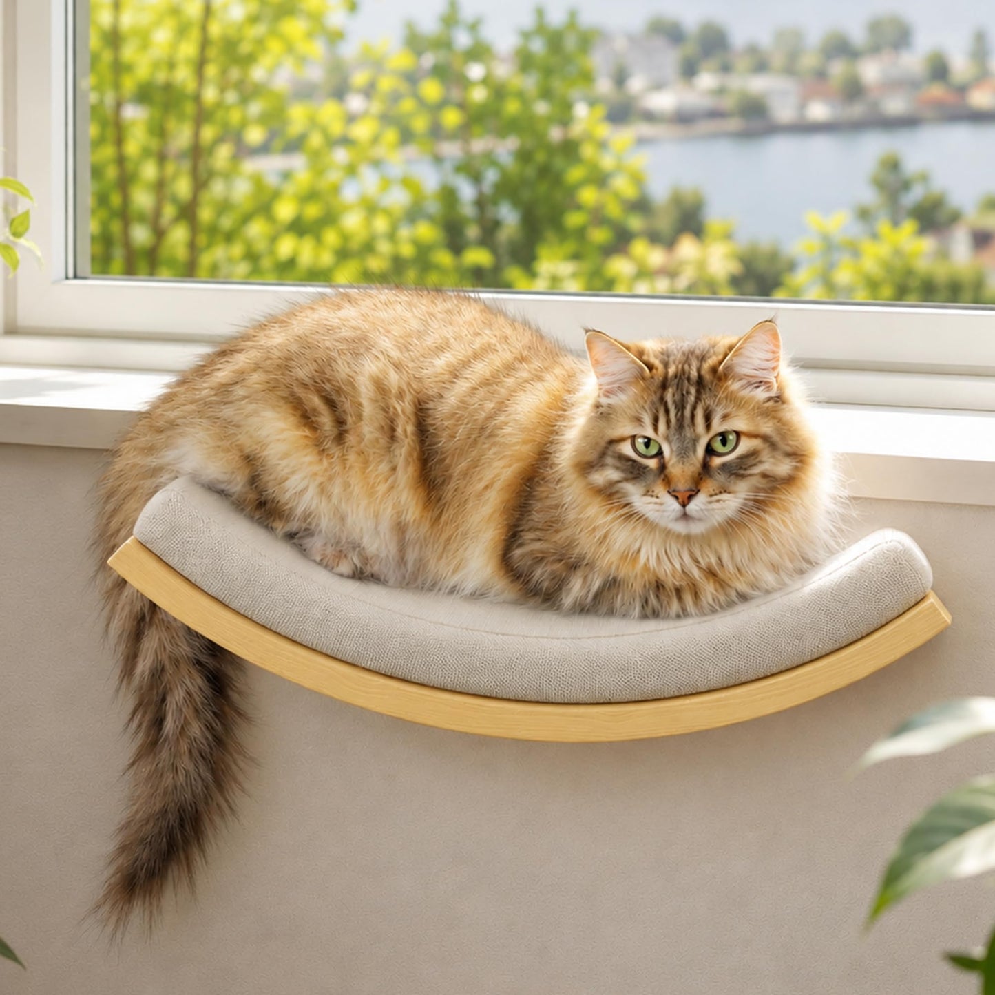 Gebogenes Katzen-Wandregal mit Schaumstoffmatte, Beige 1PC Katze Wandregal