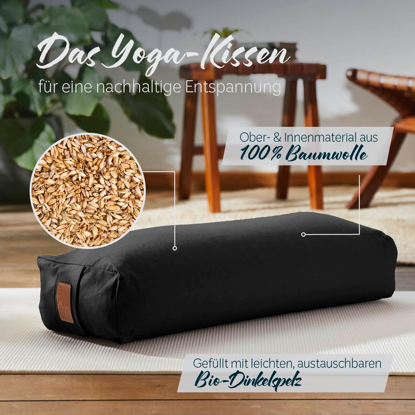 Yogabolster Paravati, Dinkelspelz Schwarz