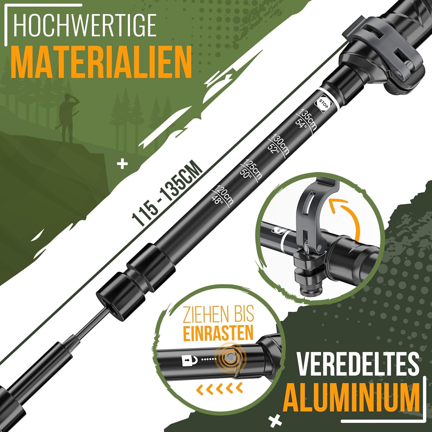 Faltbare und längenverstellbare Wanderstöcke, Faltbar - 115-135cm Schwarz