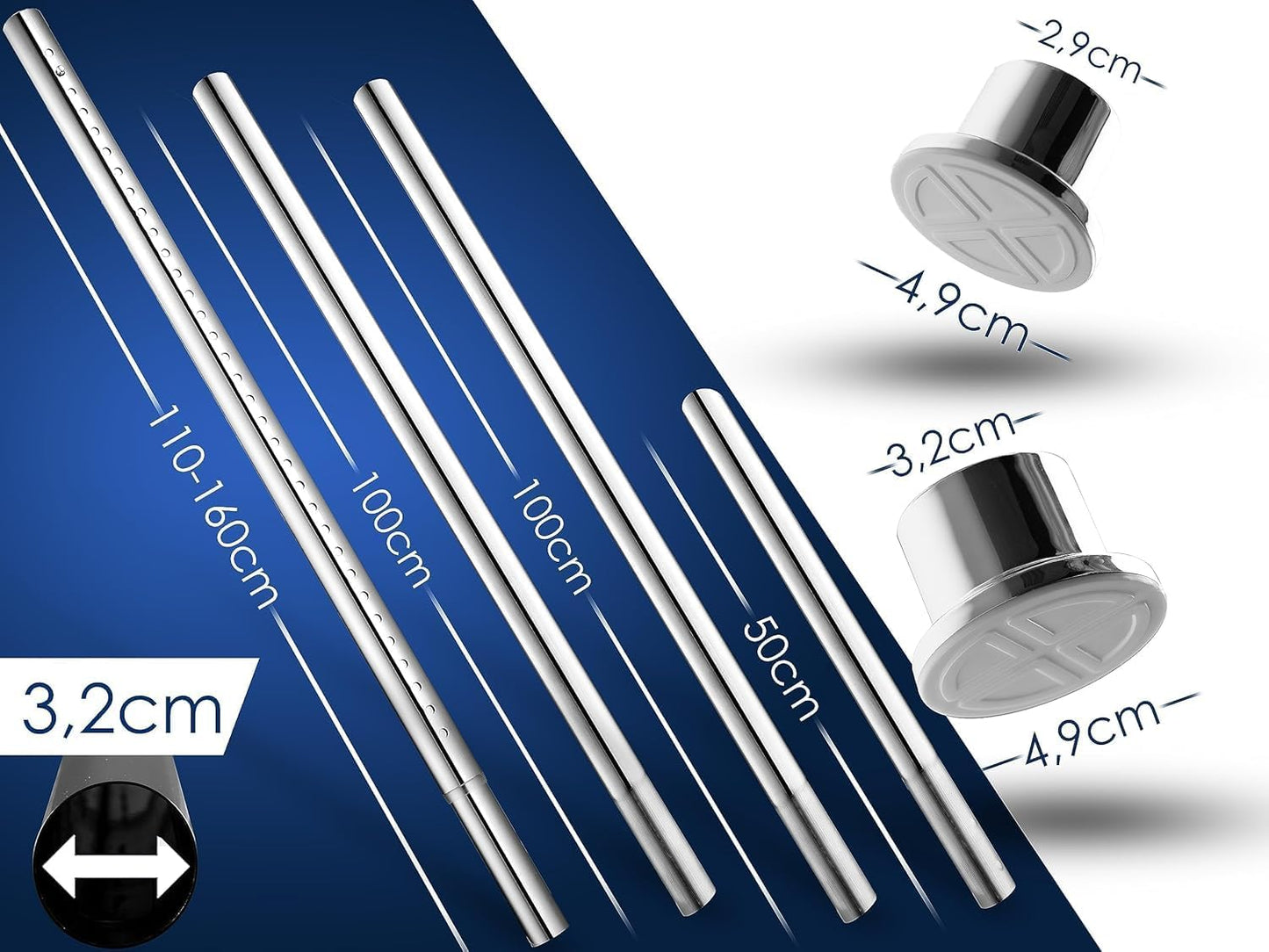 Teleskop-Gardinenstange, 360-410 cm, 360-410 cm Edelstahl Silber