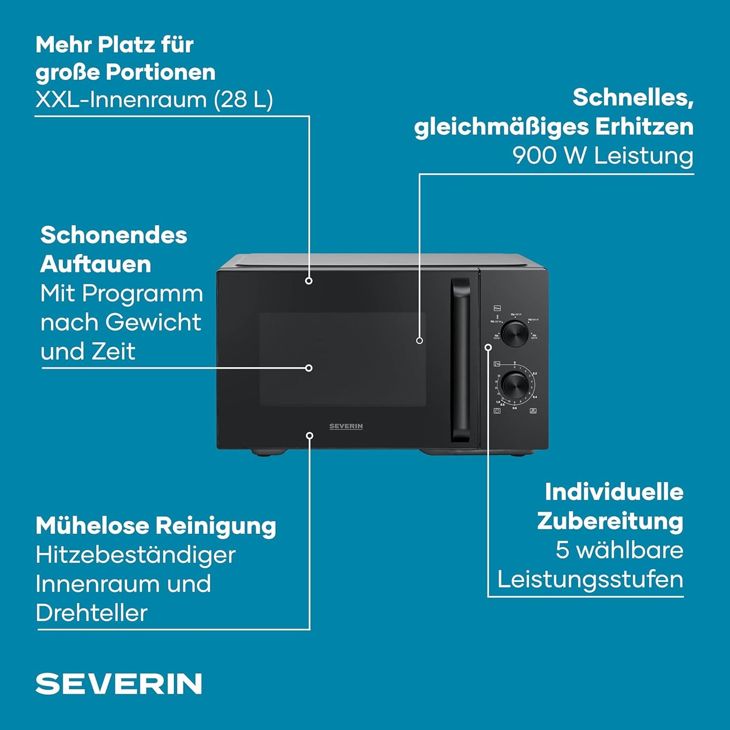 Mikrowelle MW7796, 28L, 900W, Solo XXL, 28L, Schwarz