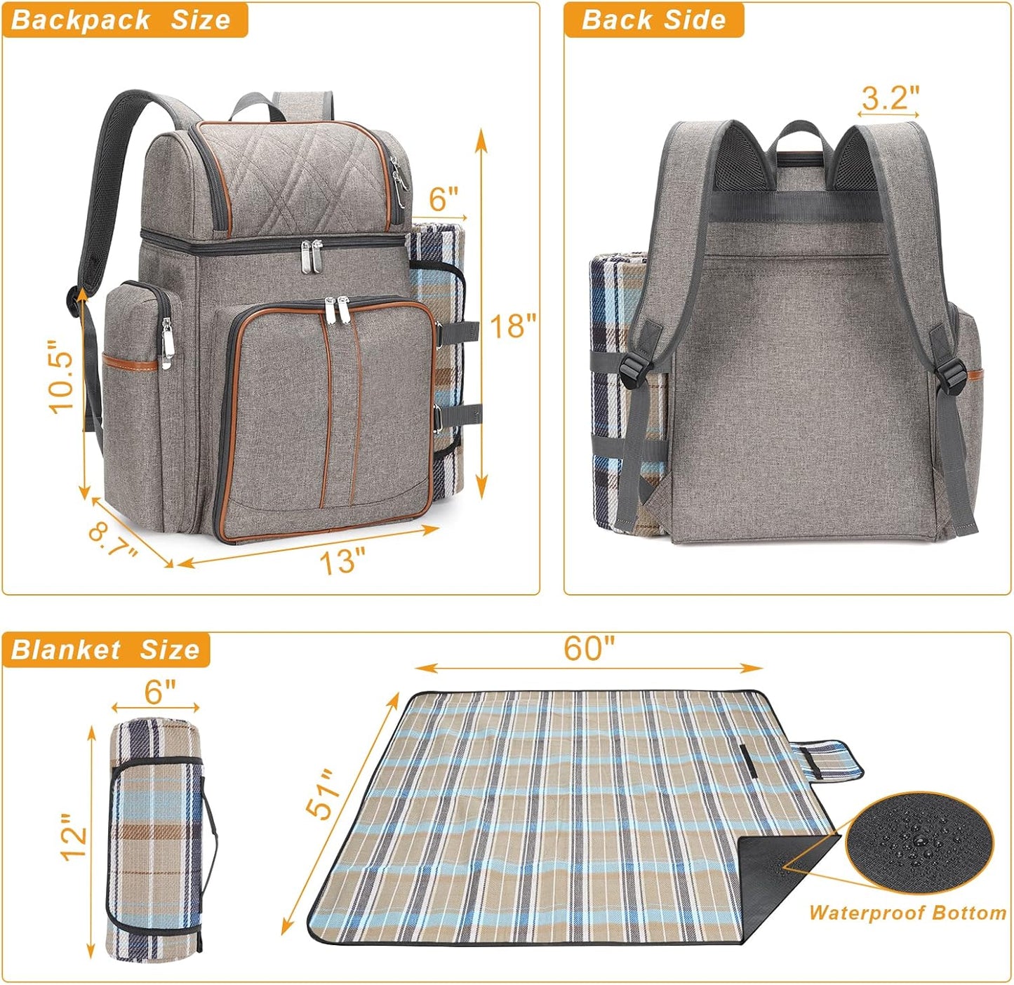 Picknick-Rucksack, Brushedkhaki