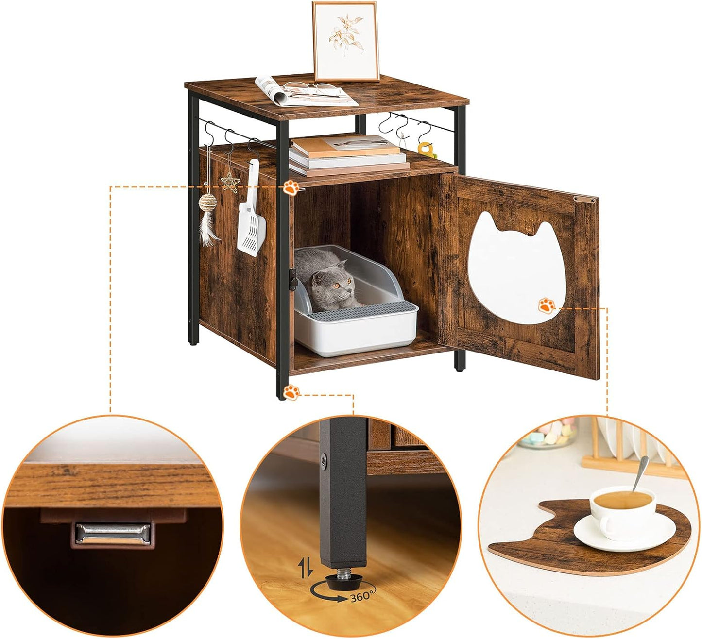 Katzenklo Schrank mit Haken und Stauraum, 50 x 50 x 66 cm