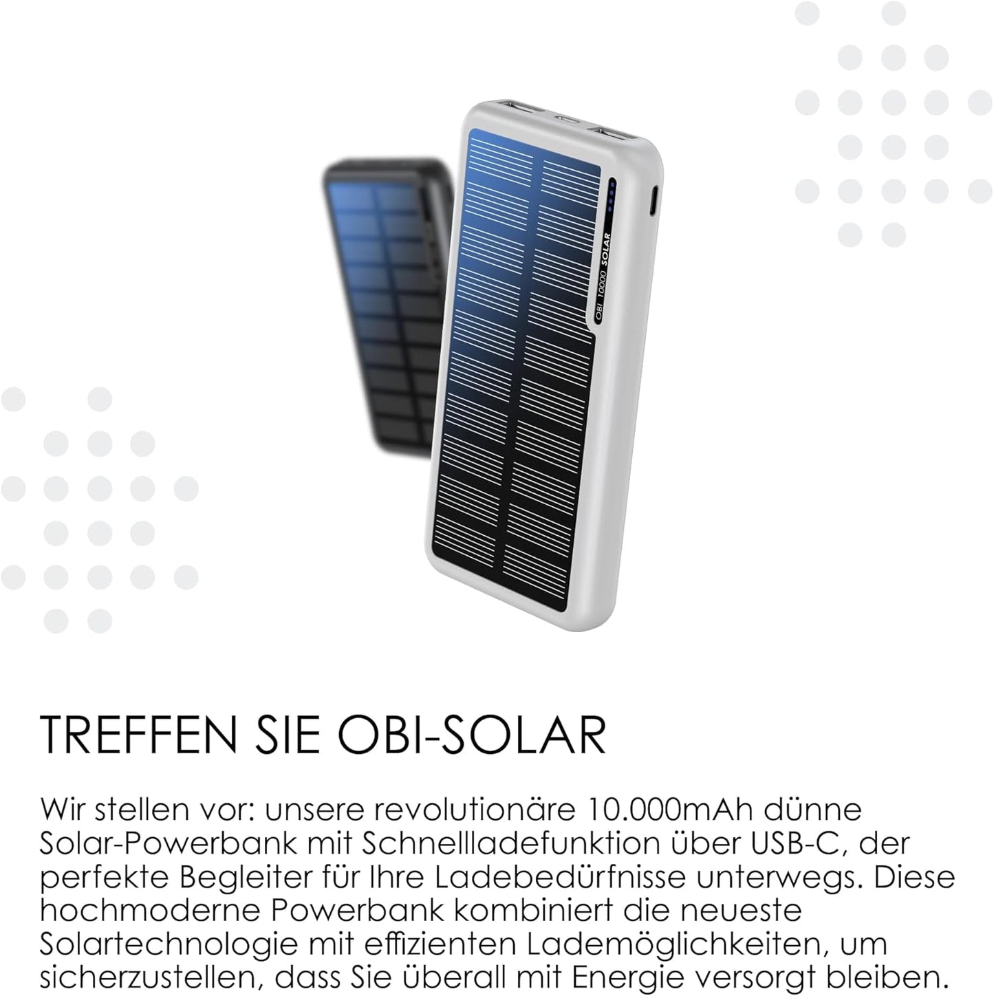 Solarpowerbank mit USB-C & USB-A-Anschlüssen, Weiß