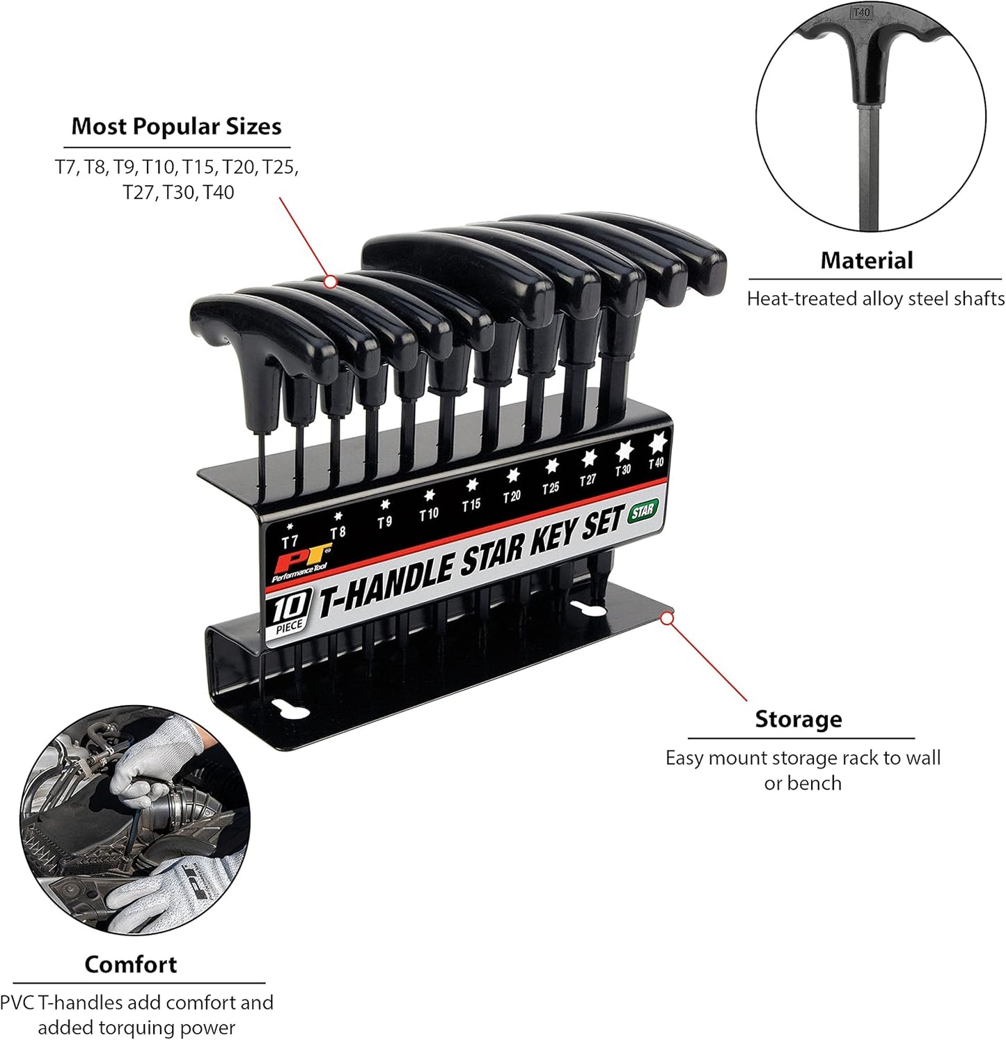 10-teiliger Sechskantschlüsselsatz mit T-Griff, 10 Pieces