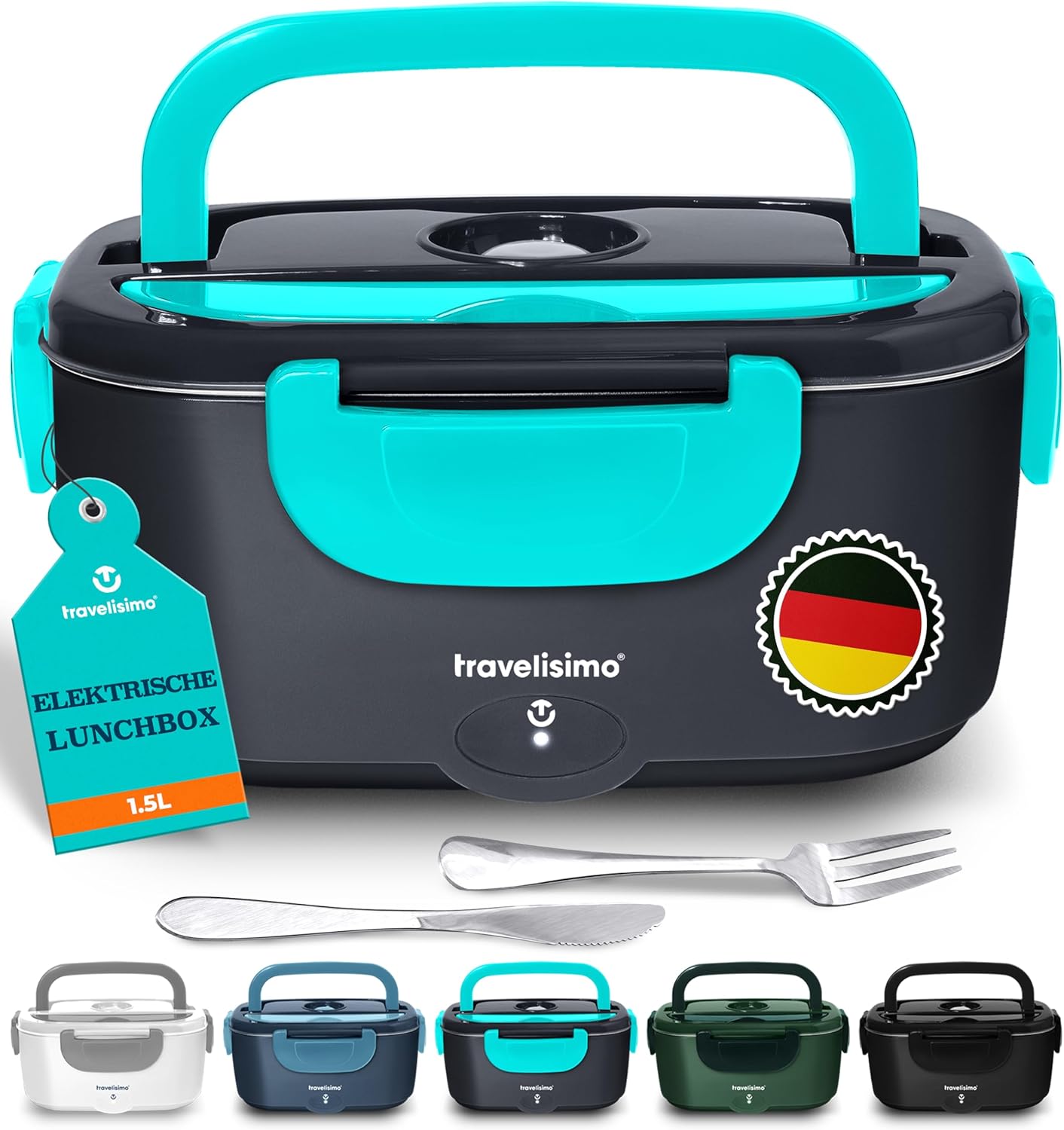 3-in-1 Lunch Box mit Aufwärmfunktion, Neon Blau
