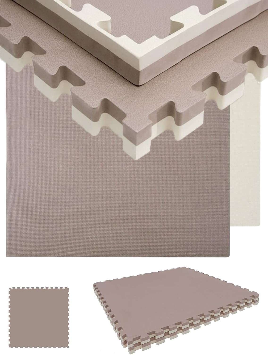 2er Fitness-Puzzlematten-Set, 2 Matten 90 x 90 cm Beige Braun