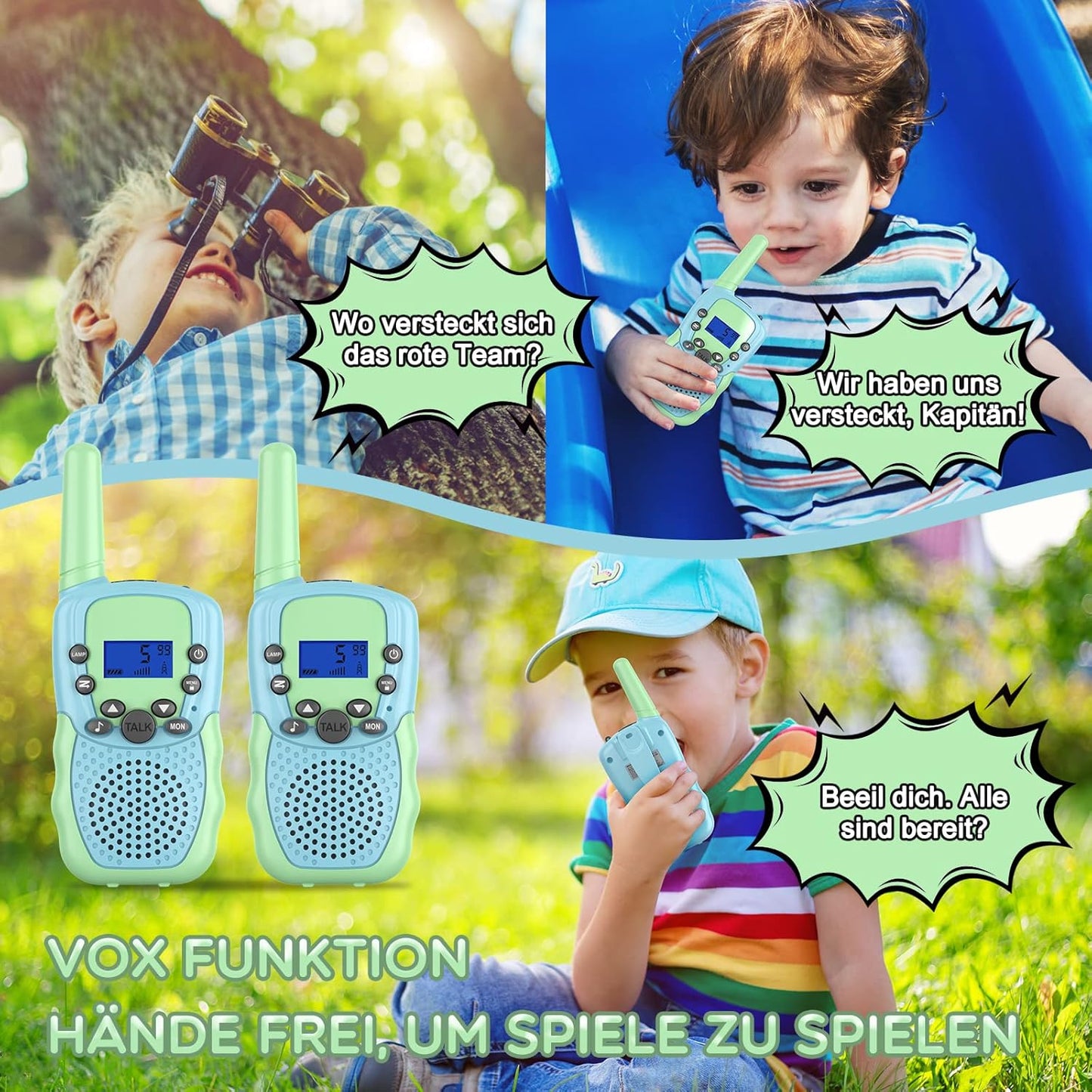 Wiederaufladbare Walkie Talkies für Kinder, Leicht Grün