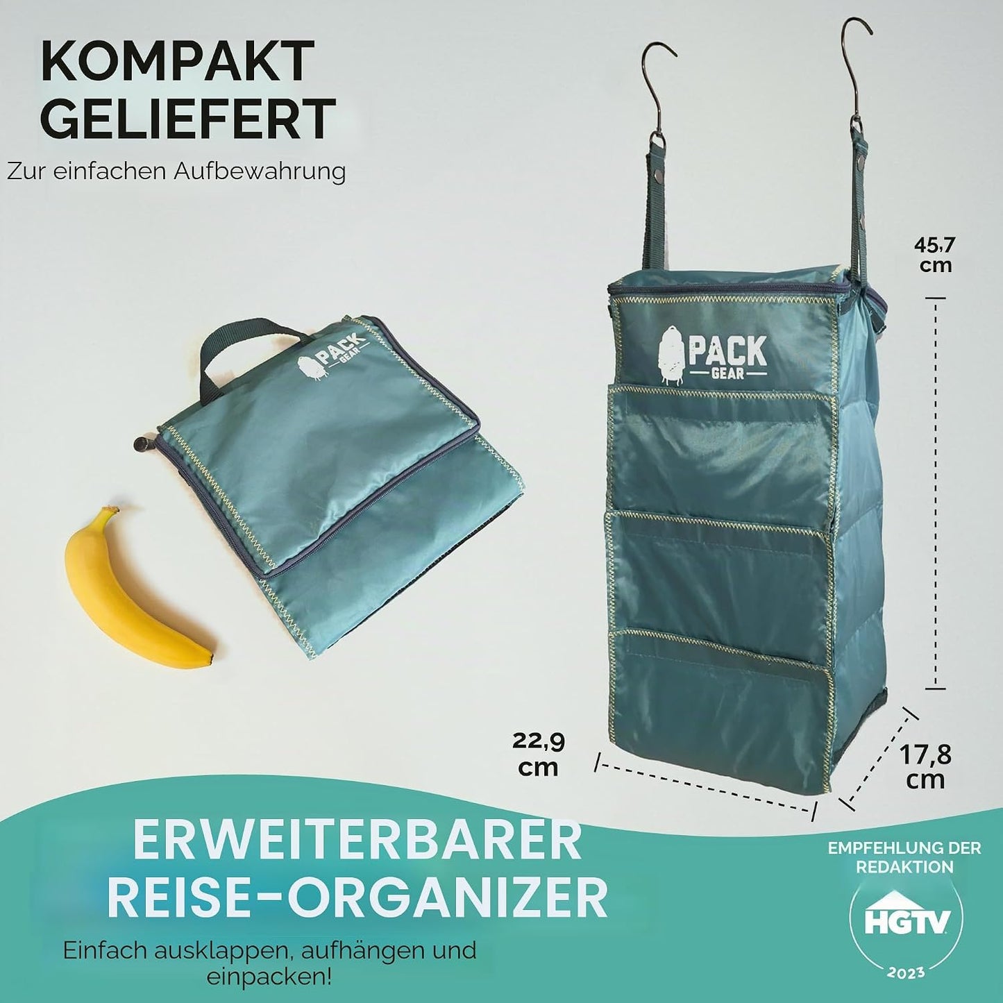 Koffer-Organizer Hängeregal für Handgepäck, Small (Carry-On) - Velcro Grün, Einfarbig