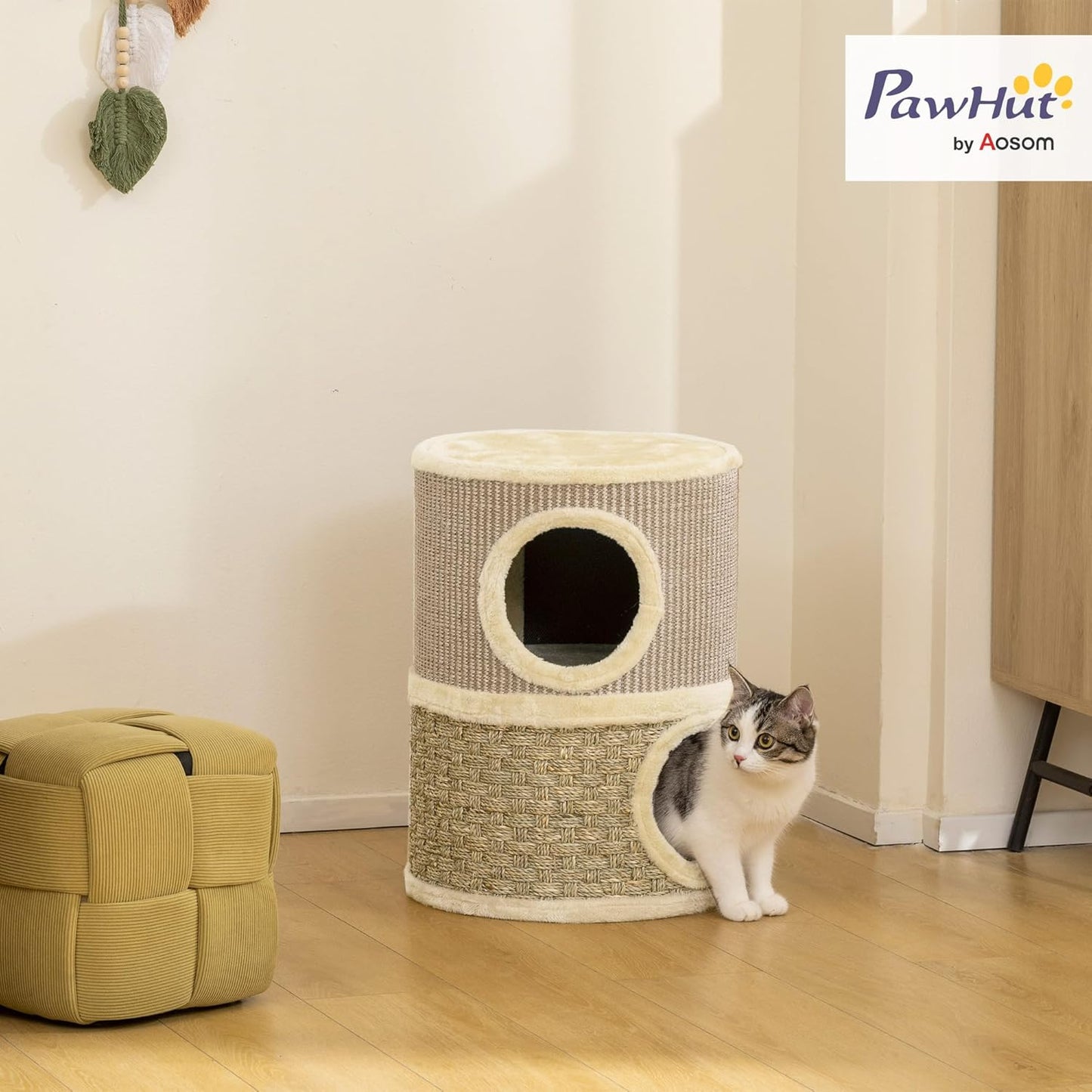 Kratztonne für Katzen, 2 Etagen, Sisalseil & Plüsch, 35,5L x 35,5B x 49H cm Ohne Innenloch