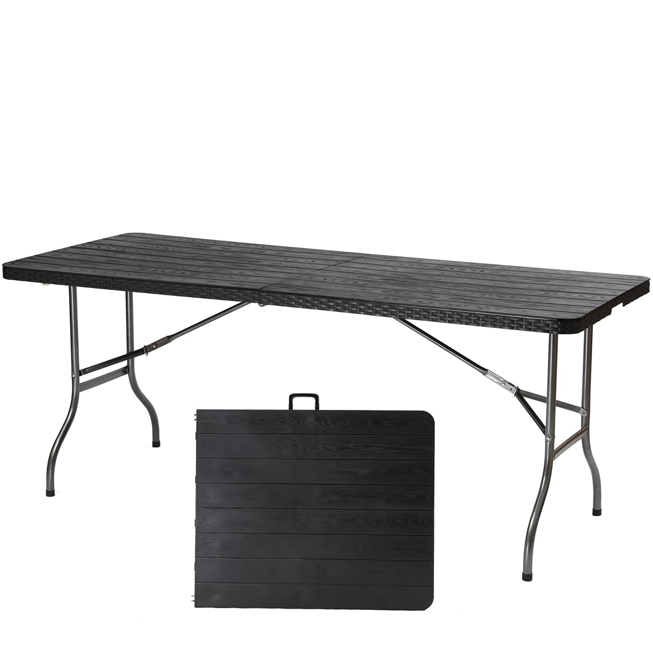Klapptisch wetterfest für 6 Personen, Schwarz/Holzoptik 150cm