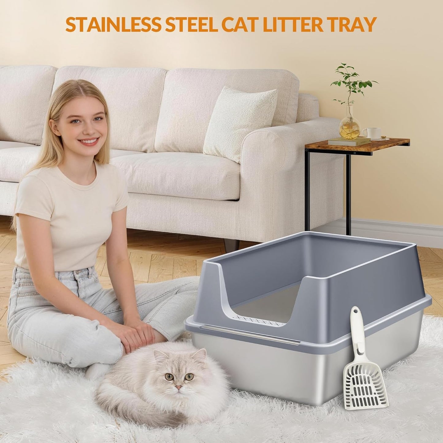 Edelstahl-Katzentoilette XXL mit hoher Rand, Dunkelgrau 1 Stück