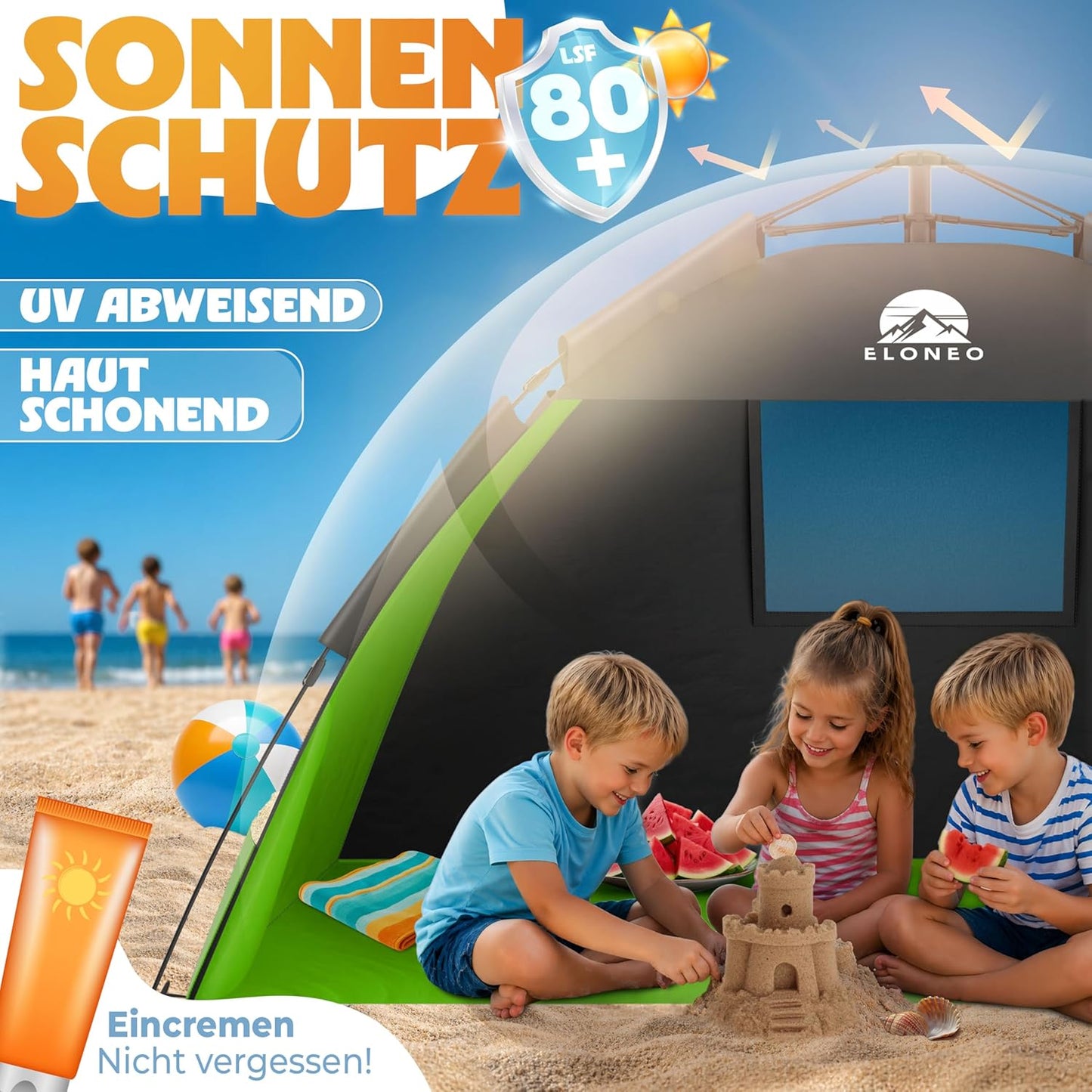 Pop Up Strandmuschel UV Schutz 80+, Grün 220 x 150 x 130 cm